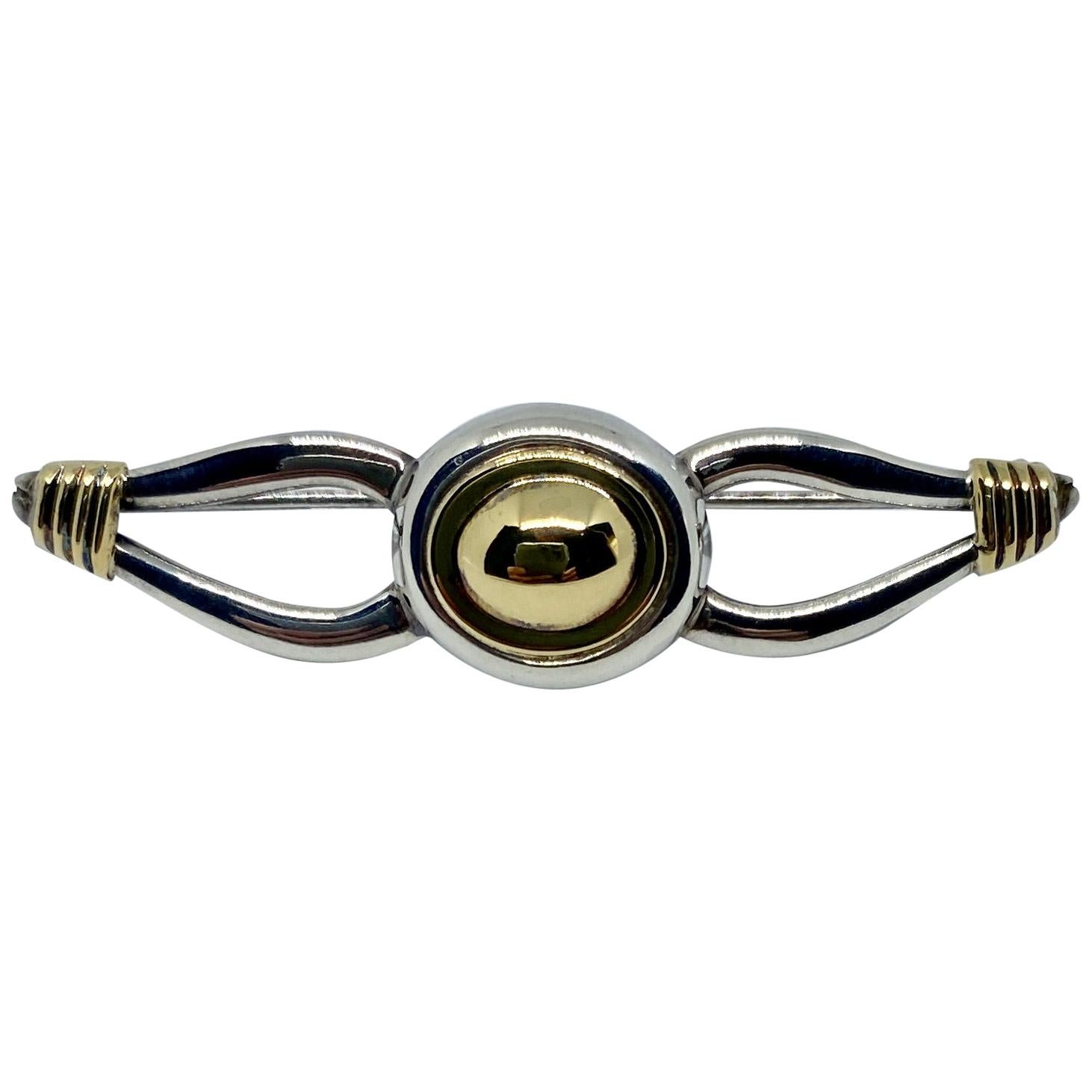 Christofle Brooch in 18 Karat Gold and Sterling Silver