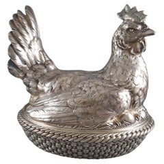 Antique Christofle - Brooding Hen In Silver Plate