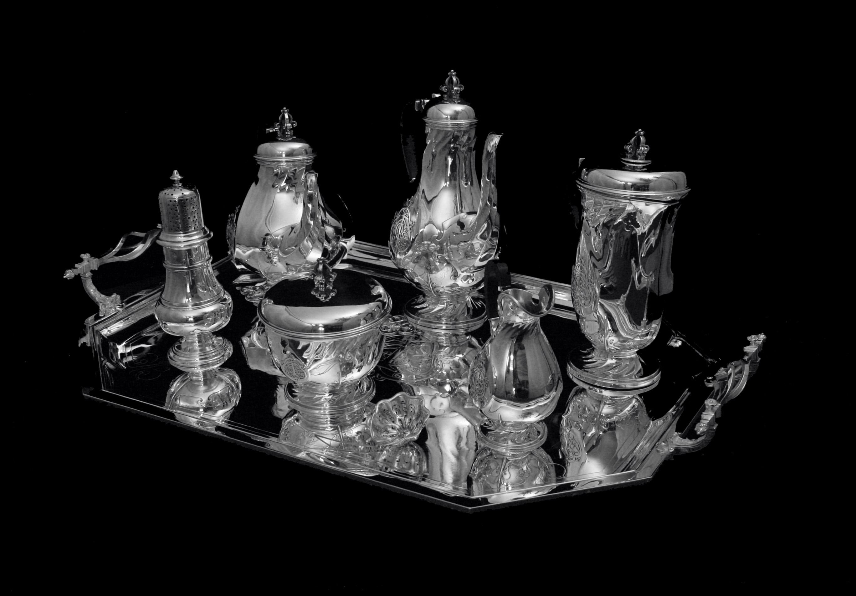 Direct from Paris, A Magnificent 10-piece Sterling Silver Tea Set by France's Premier Silversmith Cardeilhac (Christofle), 