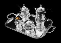 Christofle (Cardeilhac) - 4pc. Antique French 950 Sterling Silver Tea Set + Tray