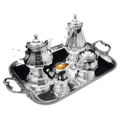 Christofle (Cardeilhac) - 4pc. Antique French 950 Sterling Silver Tea Set + Tray