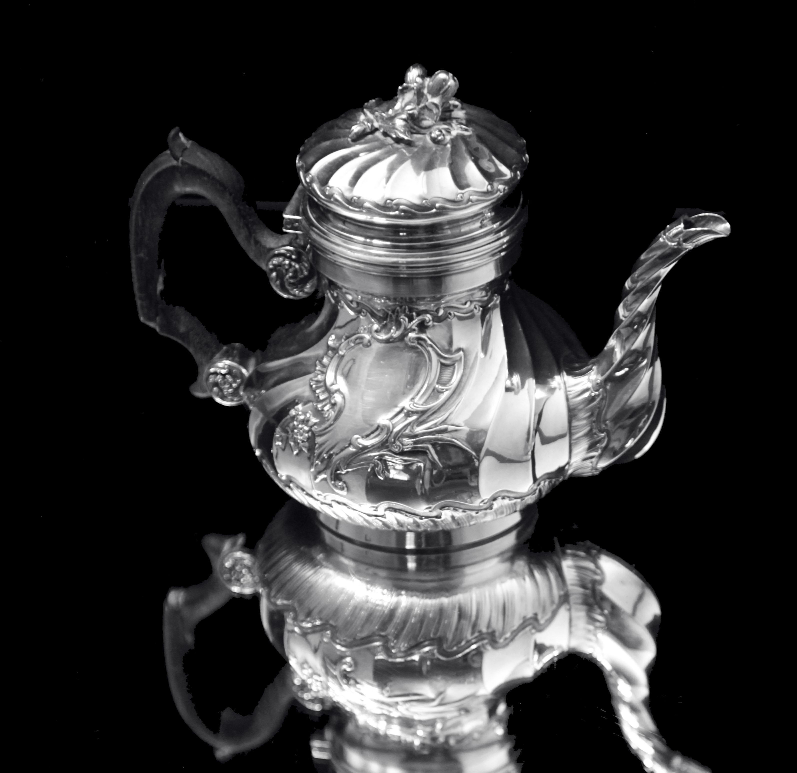 Christofle (Cardeilhac) - 4 uds. ¡Juego de Té Antiguo Francés de Plata de Ley + Bandeja ! en venta 6