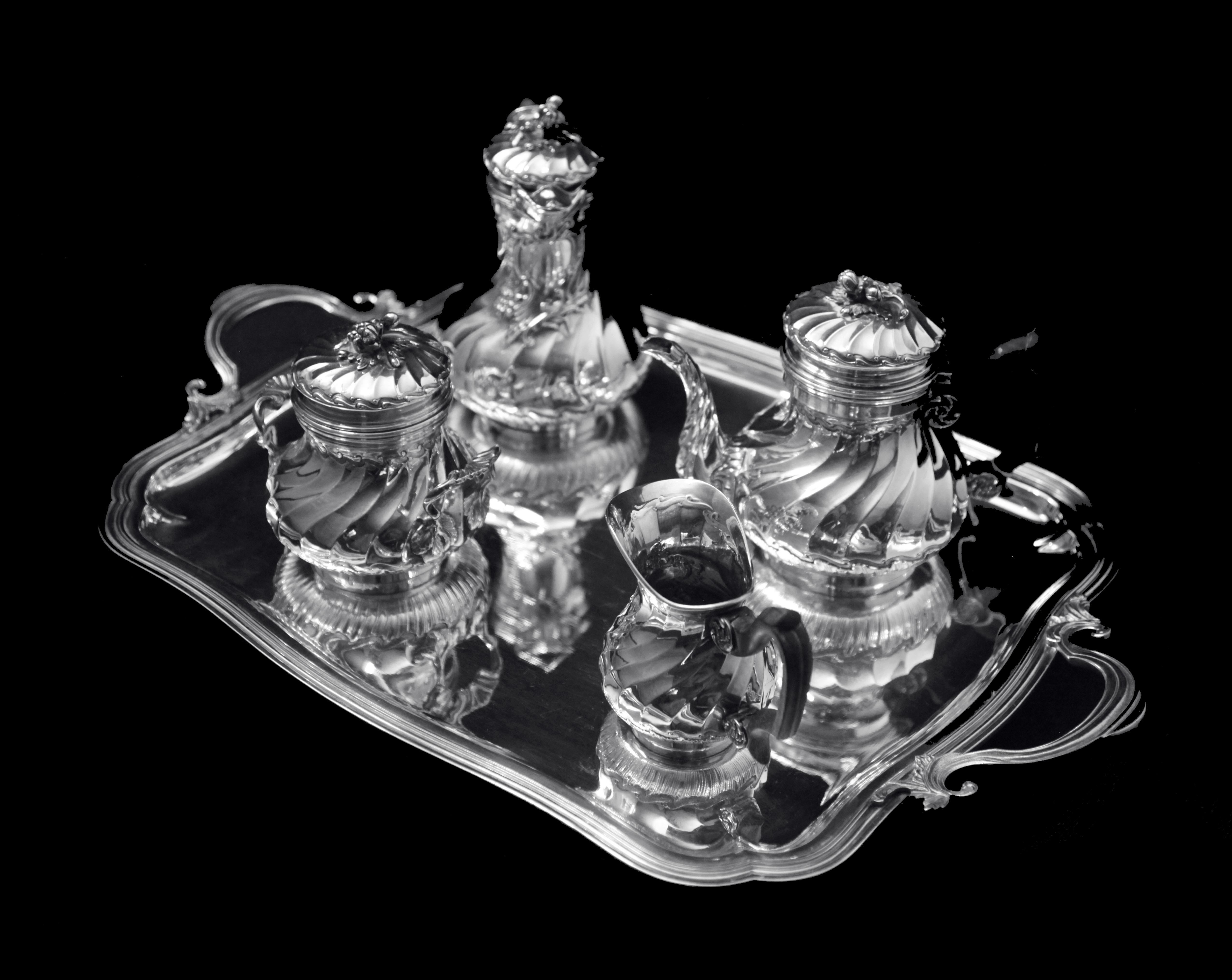 Christofle (Cardeilhac) - 4 uds. ¡Juego de Té Antiguo Francés de Plata de Ley + Bandeja ! en Bueno estado para la venta en Wilmington, DE