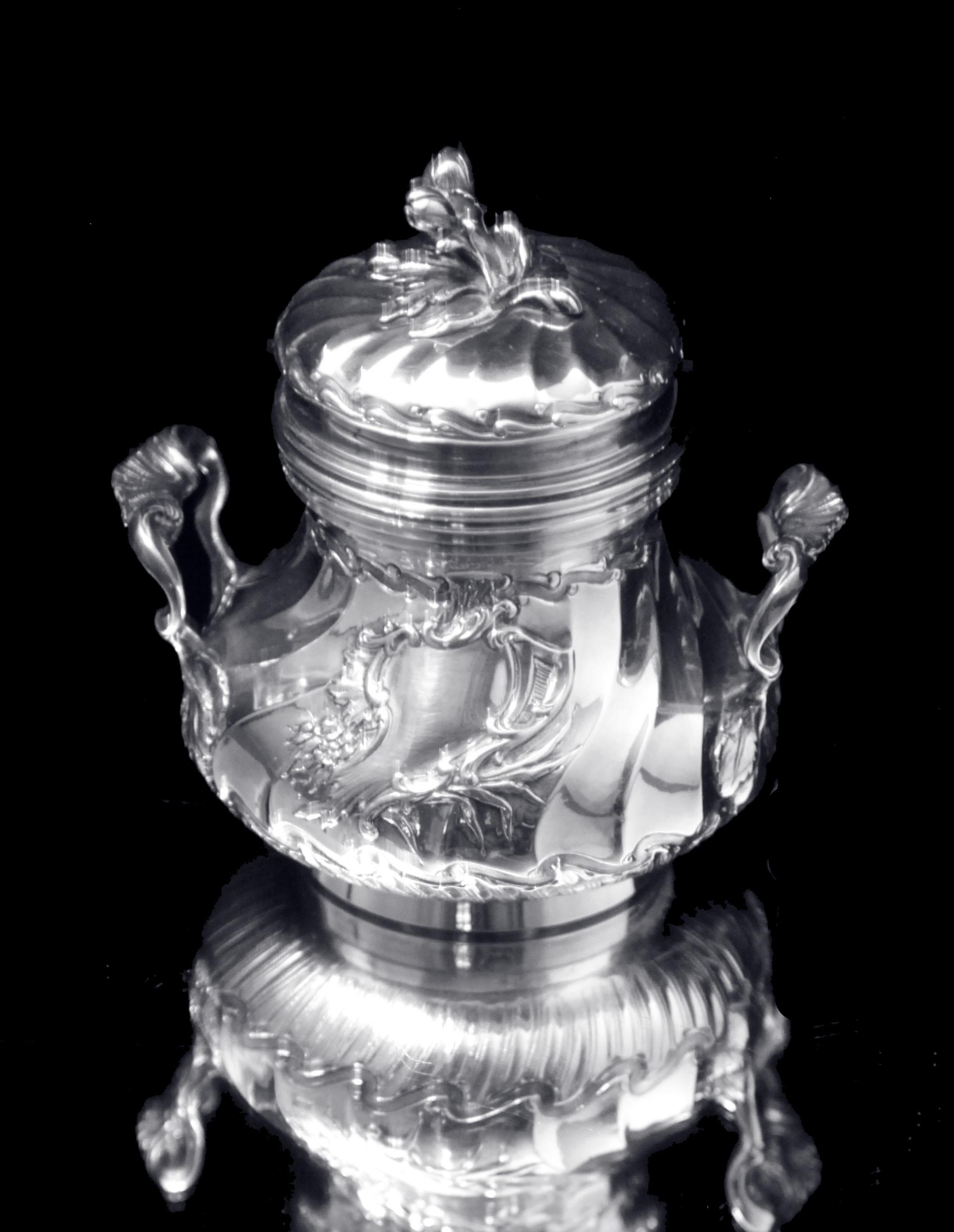 Christofle (Cardeilhac) - 4 uds. ¡Juego de Té Antiguo Francés de Plata de Ley + Bandeja ! en venta 3