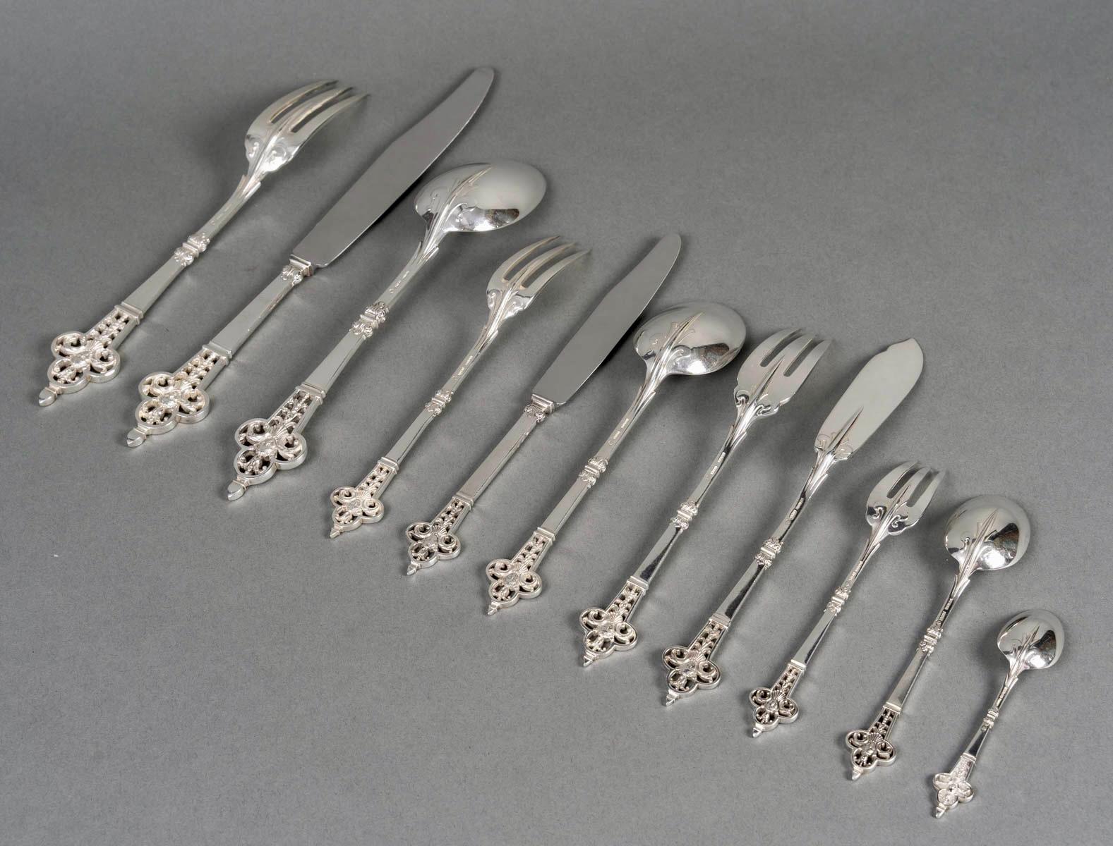 Cubertería Christofle & Cardeilhac Cubiertos Renacimiento Plata de Ley 143 Piezas Francés