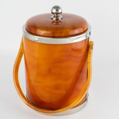 Christofle Chrome and Red Tea Amber Lucite Barware Ice Bucket, circa 1970
