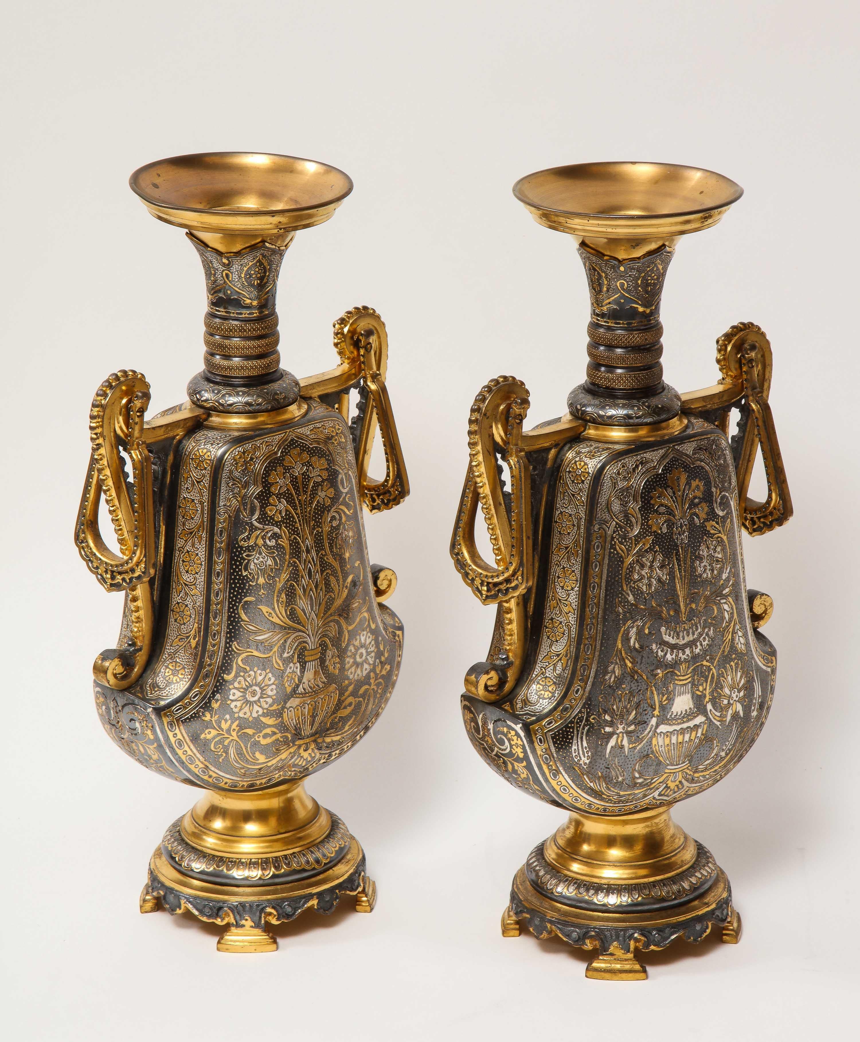 Christofle & Cie, a Pair of French Gilt and Silvered Bronze 