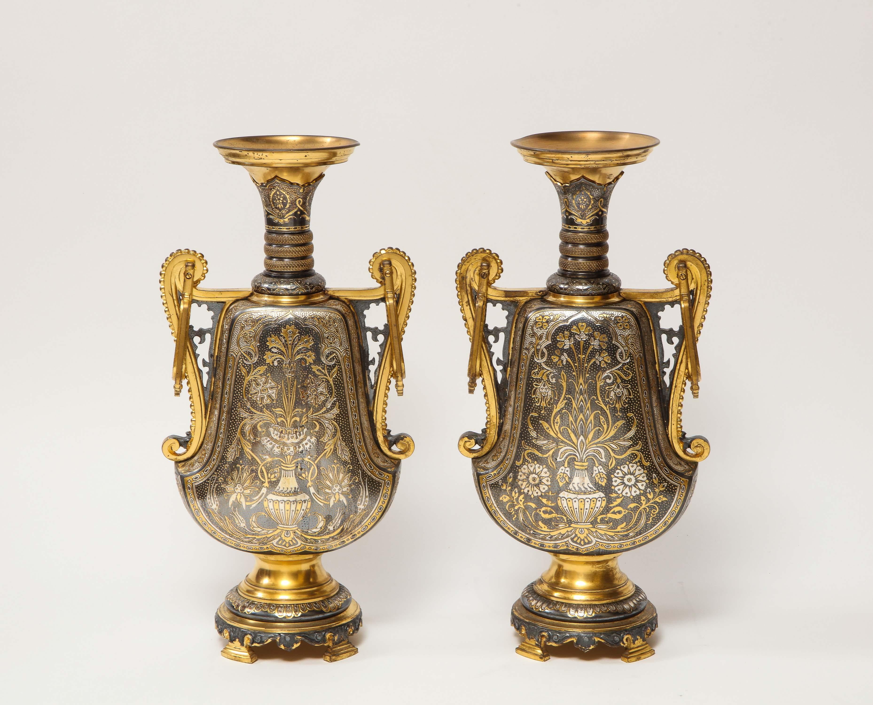 Islamic Christofle & Cie, a Pair of French Gilt and Silvered Bronze 