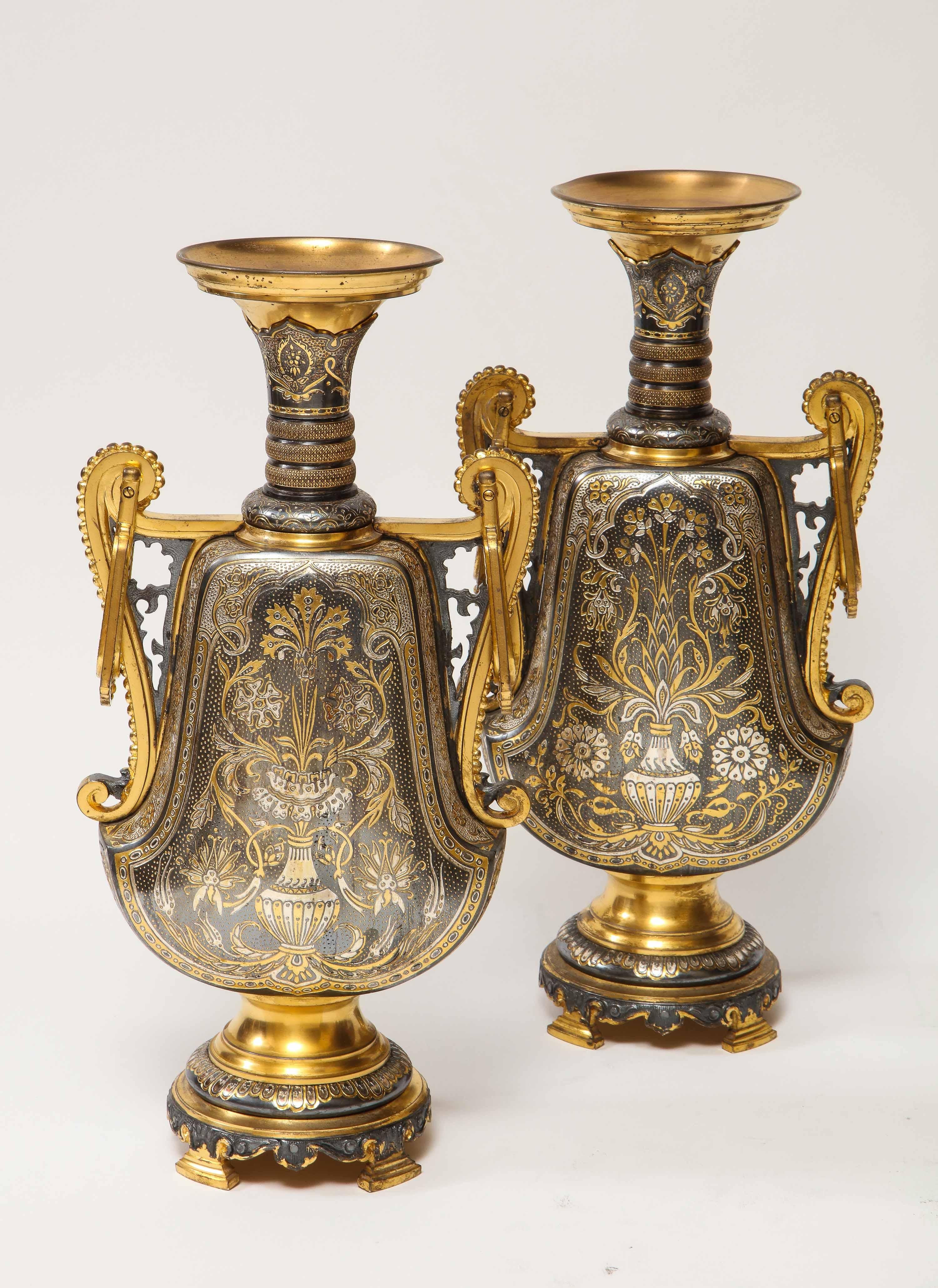 Christofle & Cie, a Pair of French Gilt and Silvered Bronze 