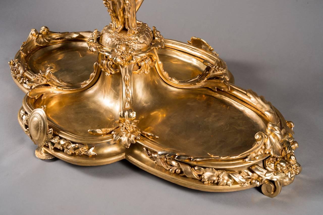 20th Century Christofle & Cie Style Gilt Bronze 'Surtout Corbeille Trois Femmes' Centerpiece