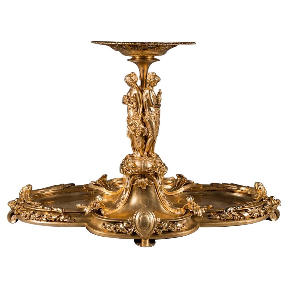 Christofle & Cie Style Gilt Bronze 'Surtout Corbeille Trois Femmes' Centerpiece