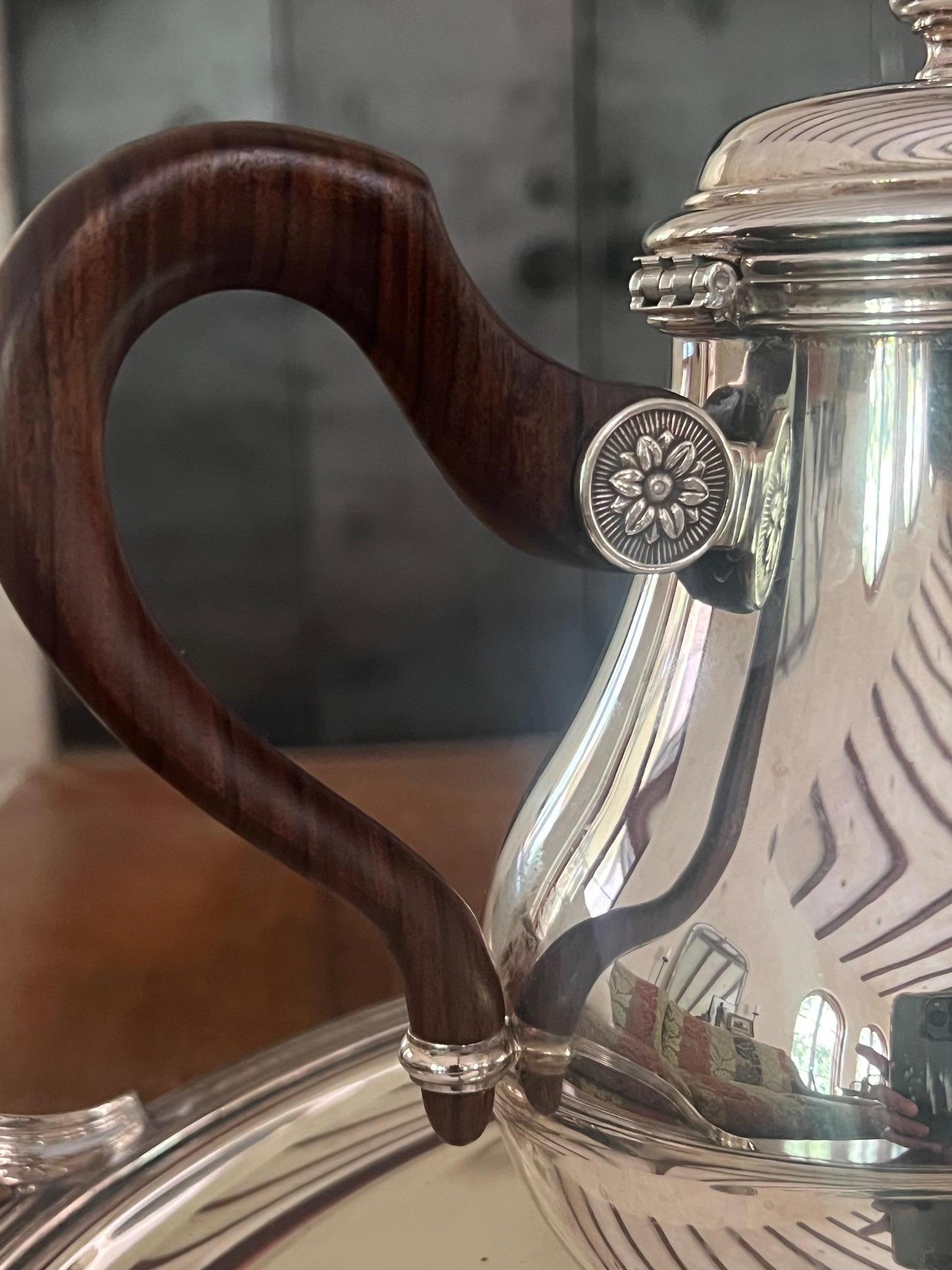 Service à café et thé Christofle avec poignées en bois de rose et grand plateau en vente 3
