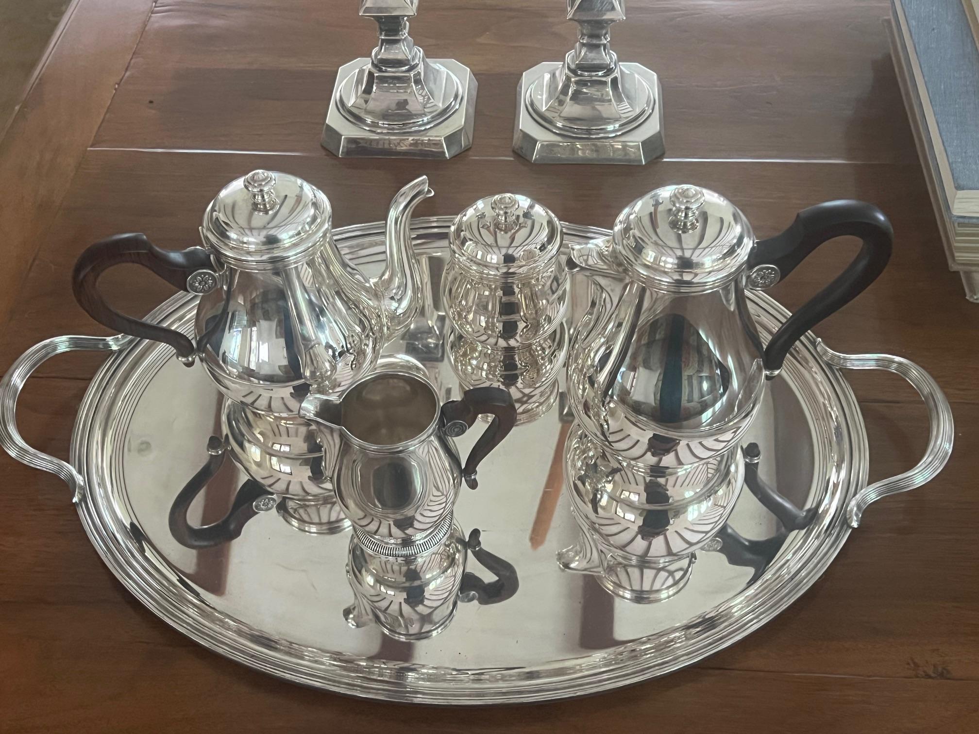 Service à café et thé Christofle avec poignées en bois de rose et grand plateau en vente 5