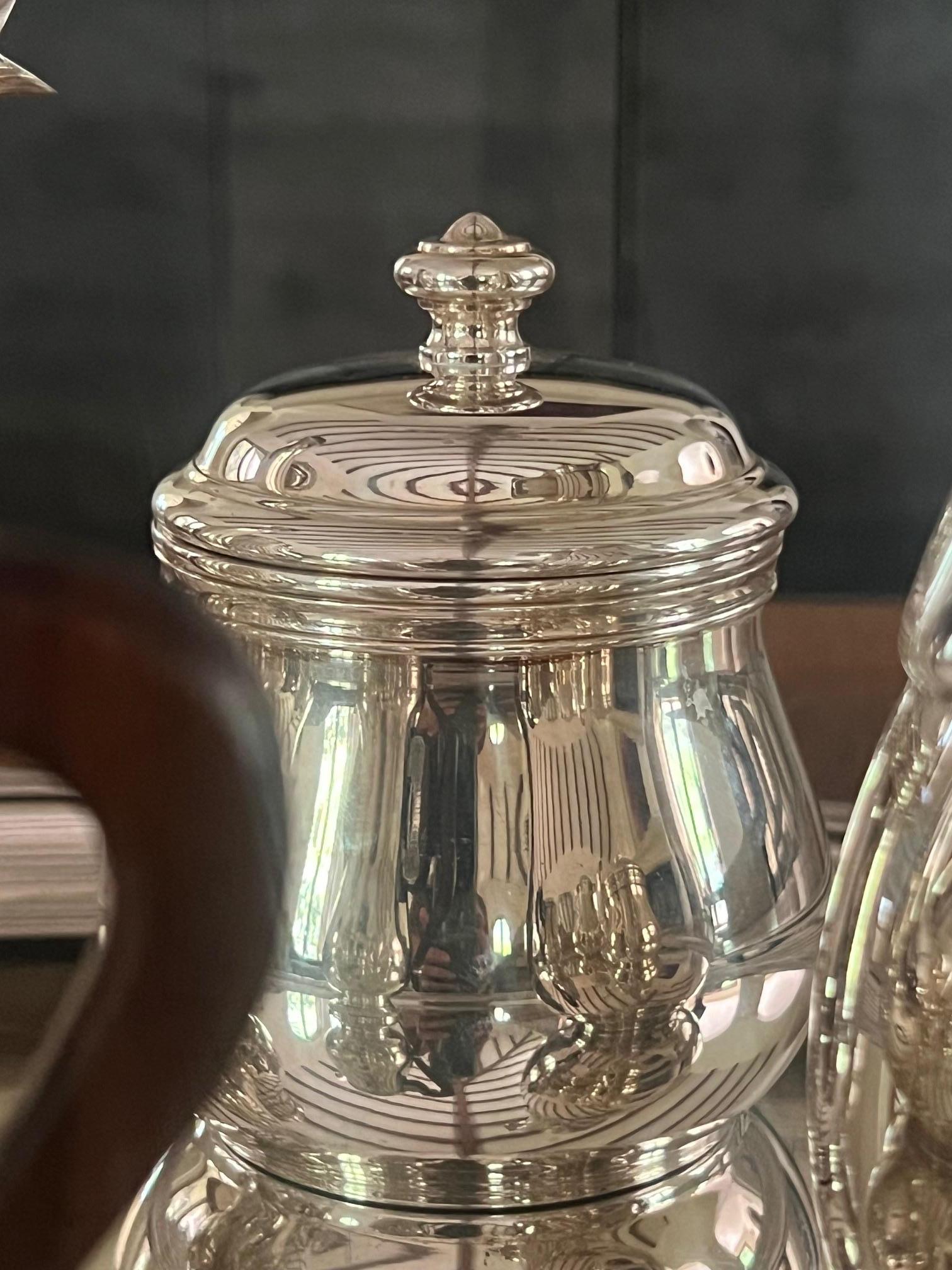 Service à café et thé Christofle avec poignées en bois de rose et grand plateau en vente 1
