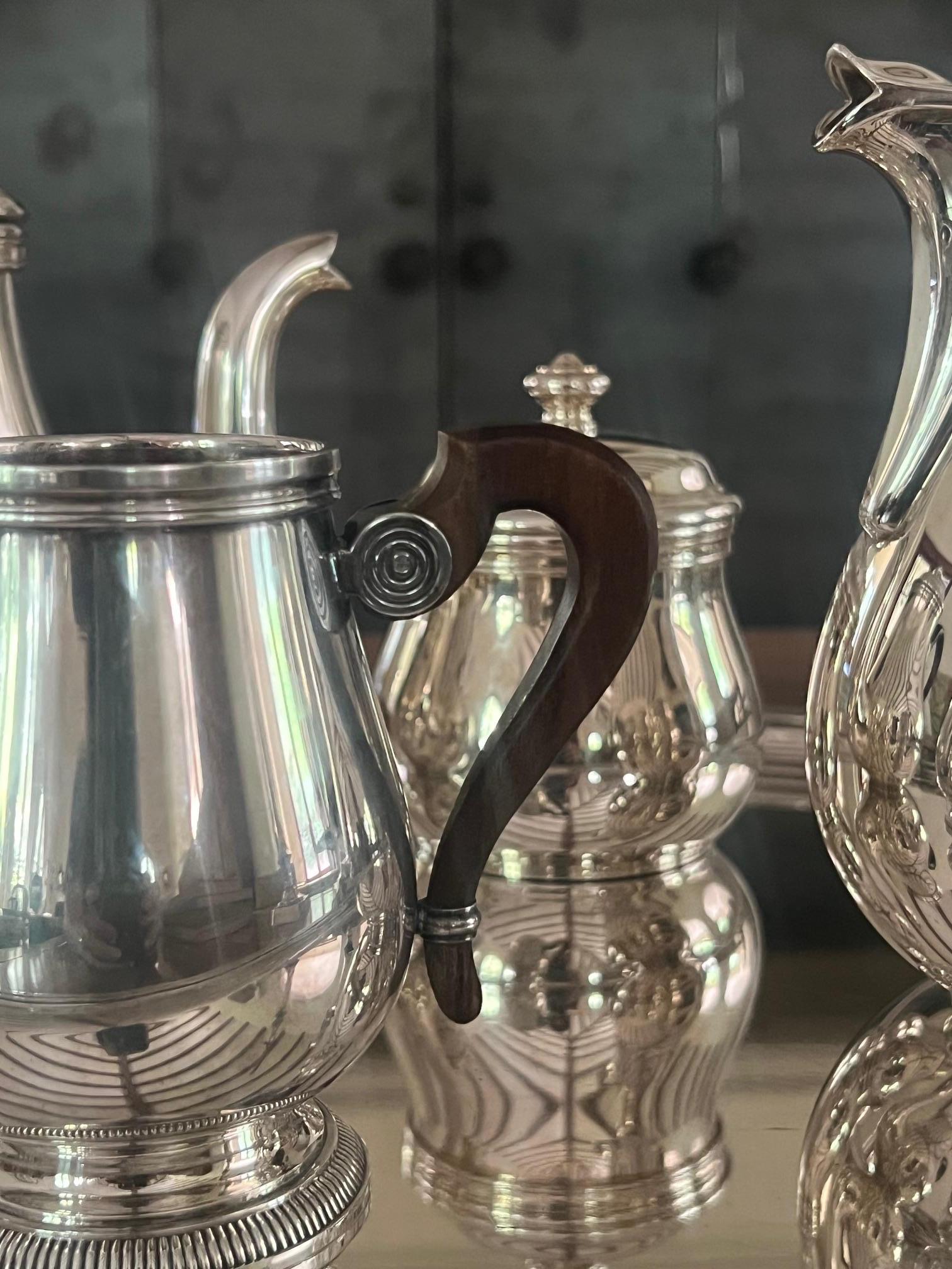 Service à café et thé Christofle avec poignées en bois de rose et grand plateau en vente 2
