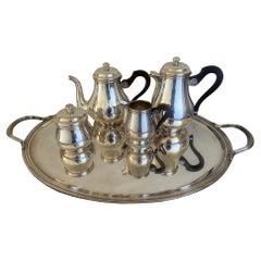 Christofle Kaffee- und Teeservice mit Rosenholzgriffen und großem Tablett