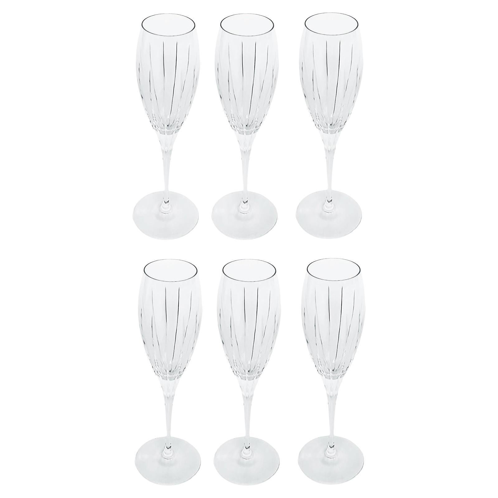 Christofle Crystal Blown Glass "Iriana" Champagne Flutes, Set of 6 For Sale
