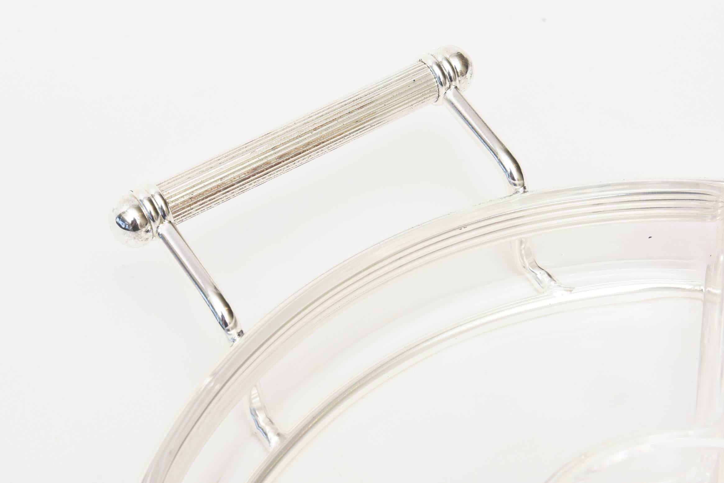 Christofle Crystal and Silver-Plate Hors D'oeuvre Tray with Knife Spreaders In Good Condition In North Miami, FL