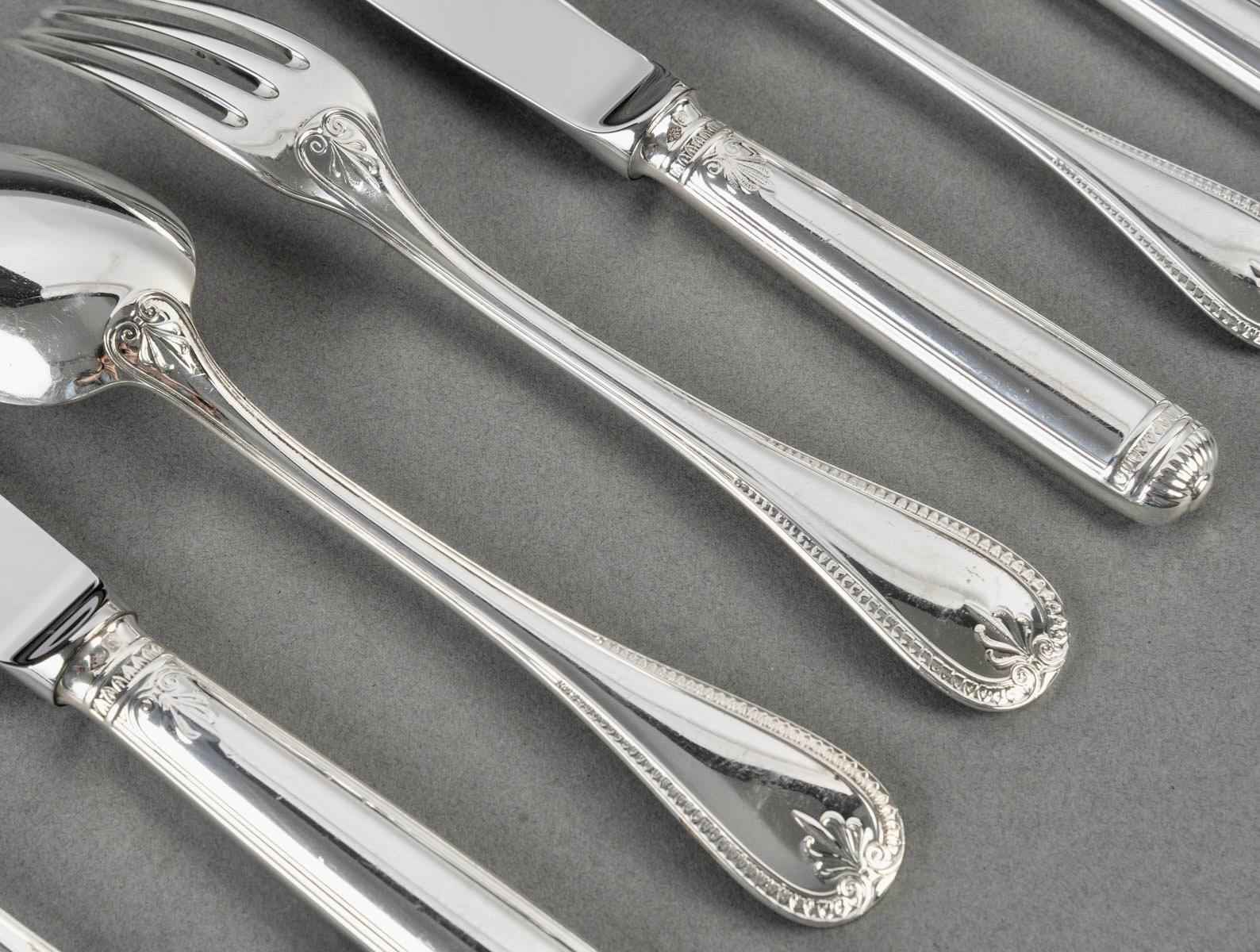 Christofle Cutlery Flatware Malmaison Solid Sterling Silver 233 Pieces 4
