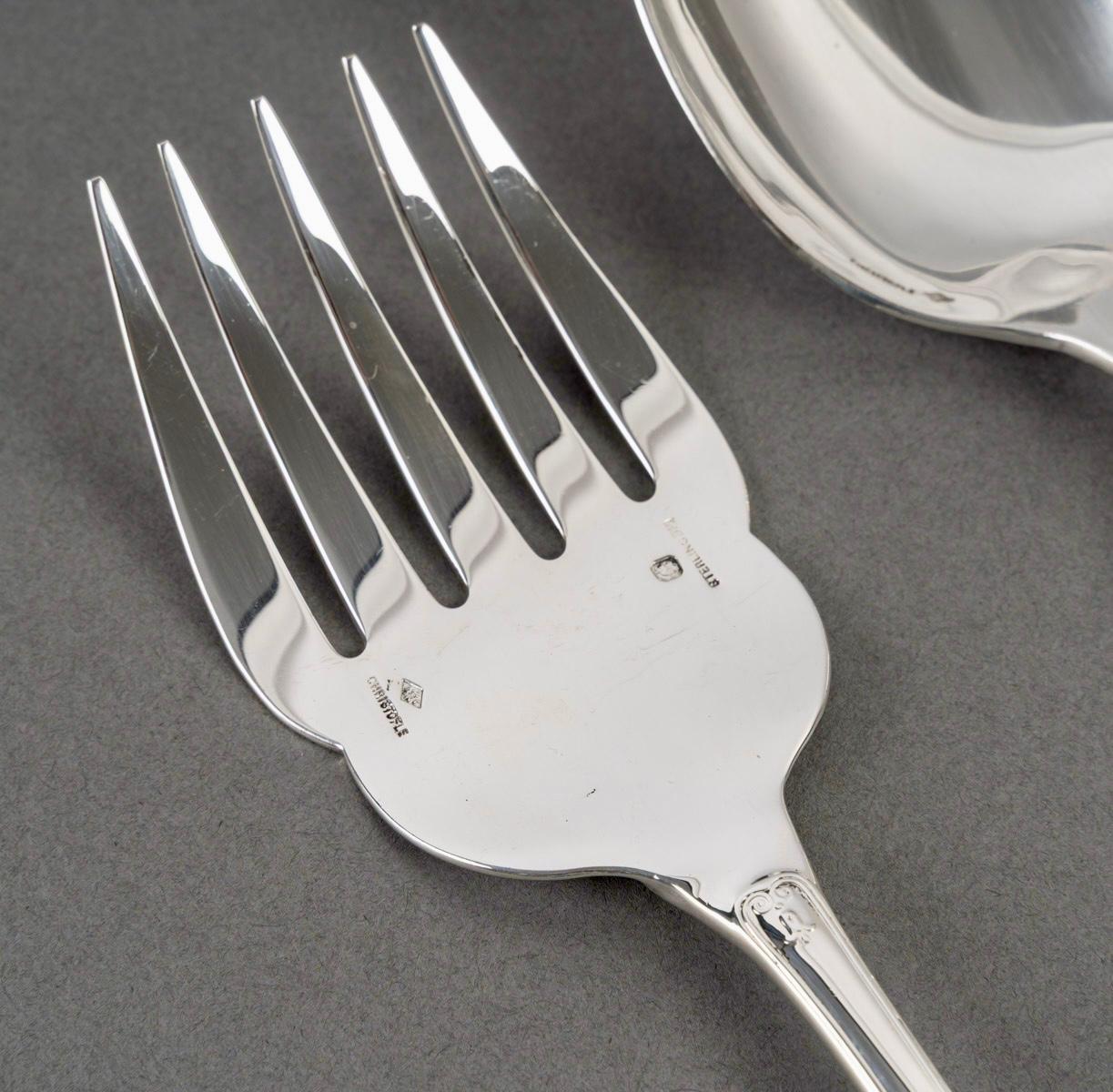Christofle Cutlery Flatware Malmaison Solid Sterling Silver 233 Pieces 7