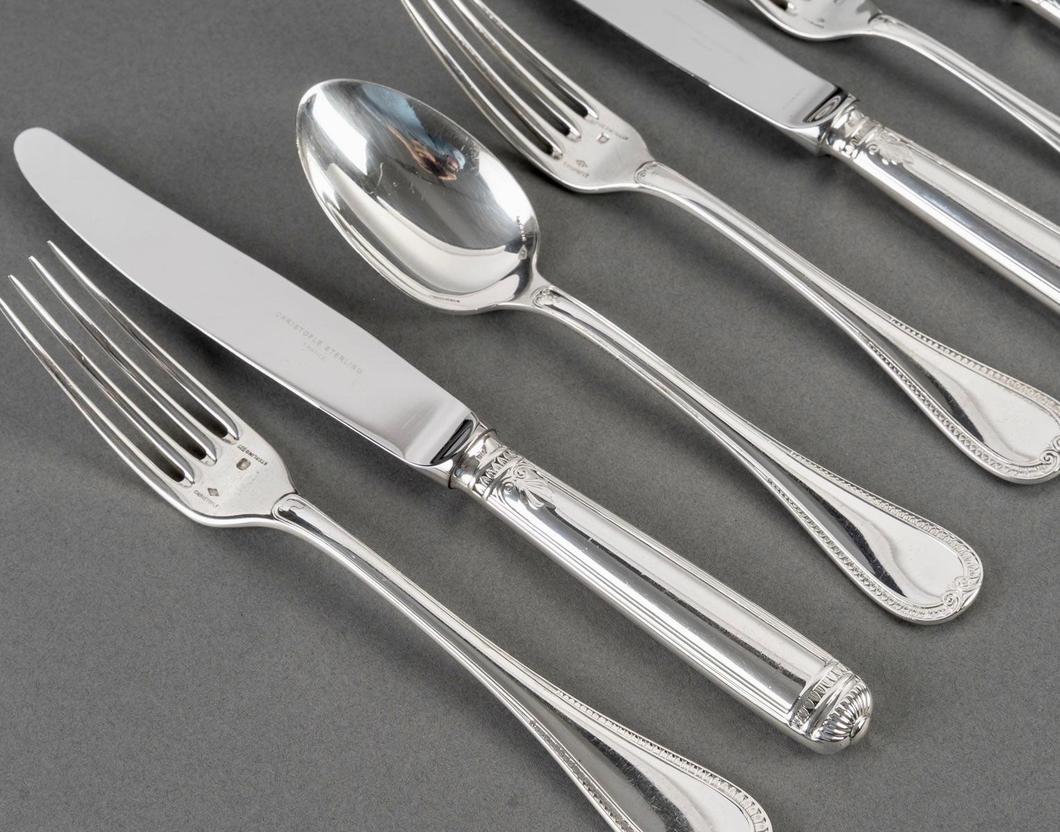 French Christofle Cutlery Flatware Malmaison Solid Sterling Silver 233 Pieces