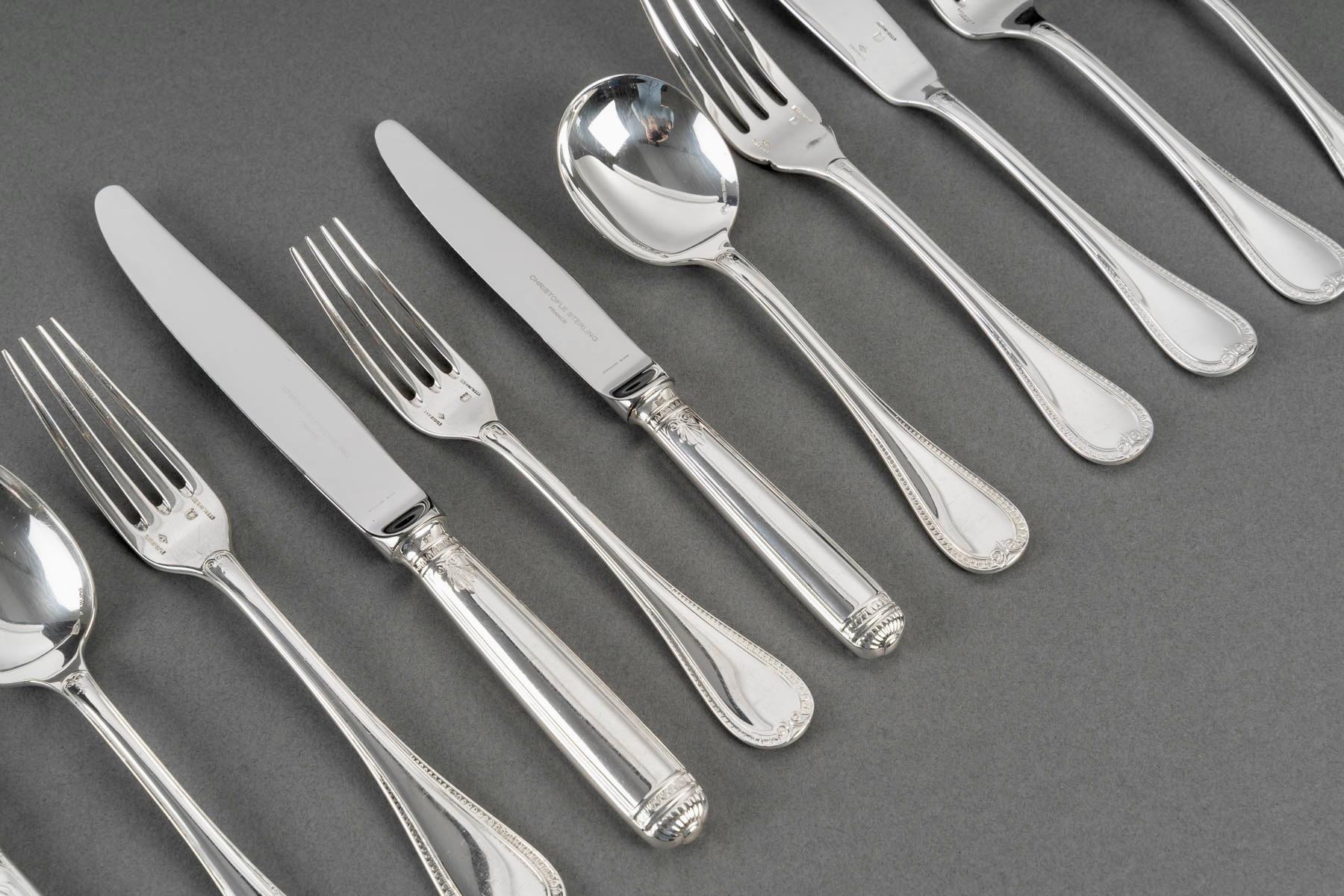 20th Century Christofle Cutlery Flatware Malmaison Solid Sterling Silver 233 Pieces