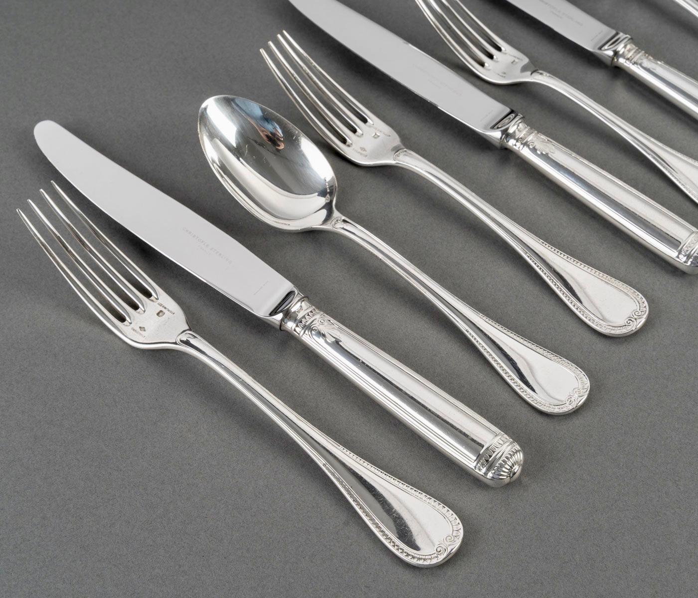 Christofle Cutlery Flatware Malmaison Solid Sterling Silver 233 Pieces 1