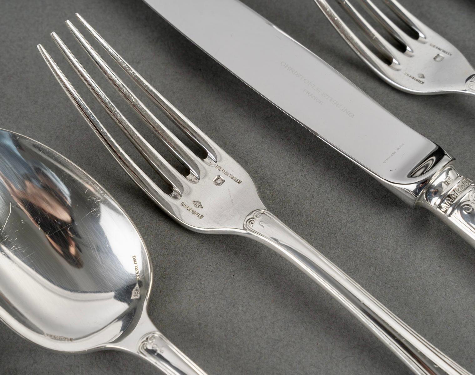 Christofle Cutlery Flatware Malmaison Solid Sterling Silver 233 Pieces 2
