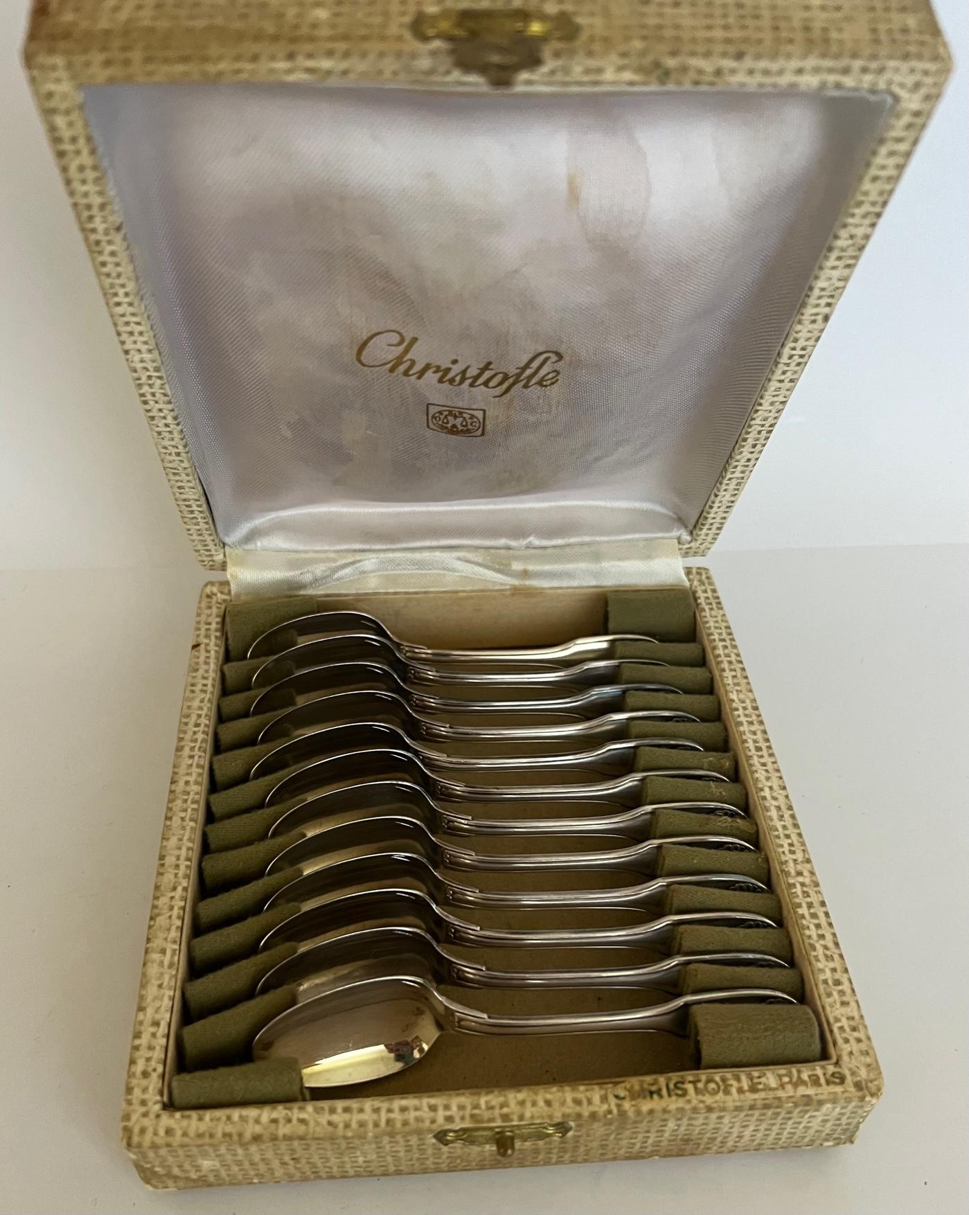 Christofle Demitasse-Löffel mit Vendome-Muster in Karton, 12er-Set (Versilberung) im Angebot