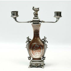 Christofle et Cie French Mixed Metal Copper Silver Inlay Gold Plate Candelabra