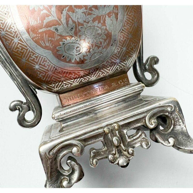 XIXe siècle Christofle et Cie Chandelier français en métal mélangé incrustation cuivre argent plaque d'or en vente