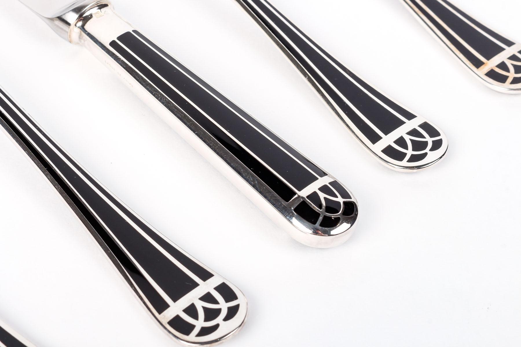 Christofle - Flatware Cutlery Set Talisman Plated Silver & Black Lacquer 192 Pcs 3