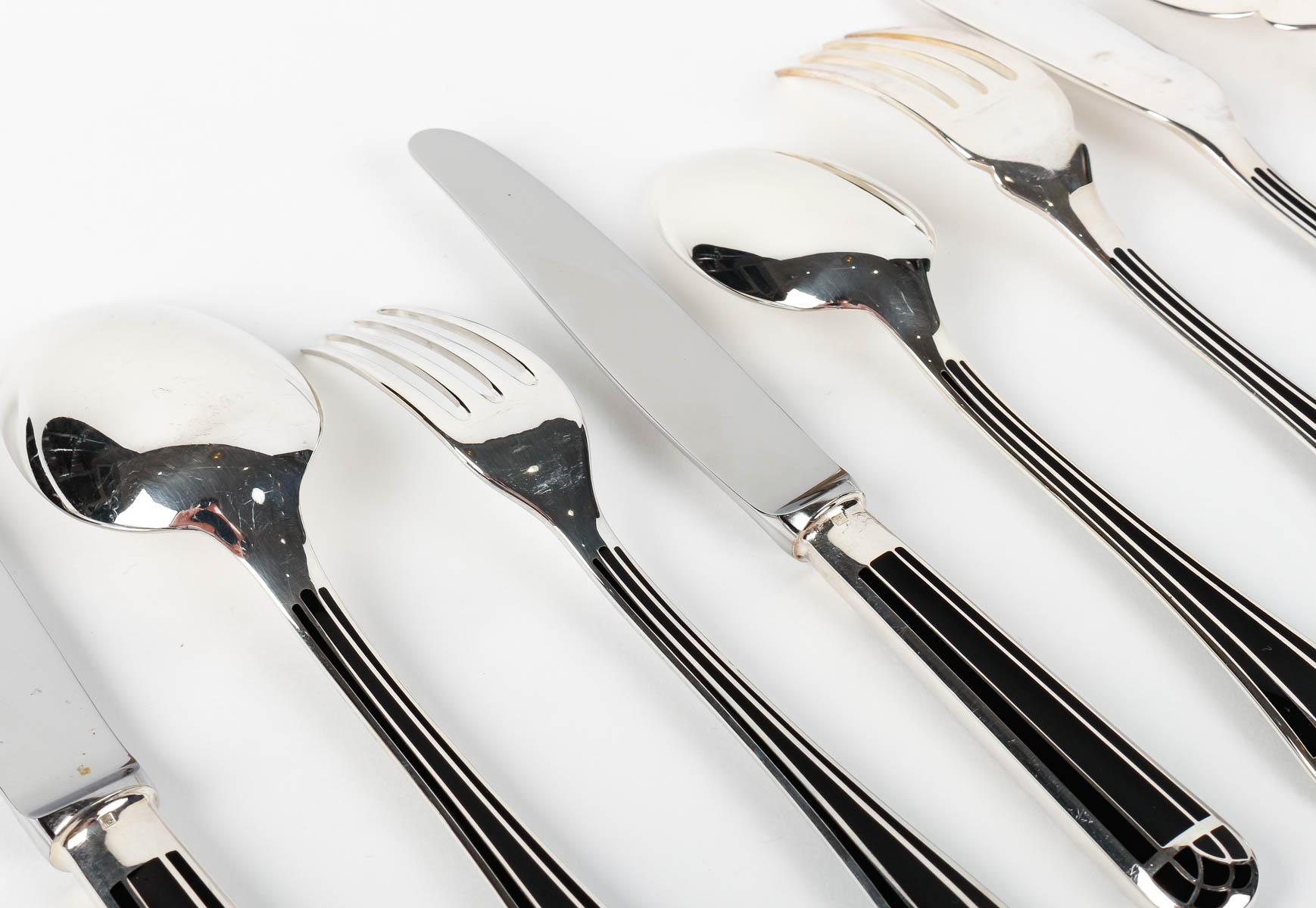 Christofle - Flatware Cutlery Set Talisman Plated Silver & Black Lacquer 192 Pcs 6