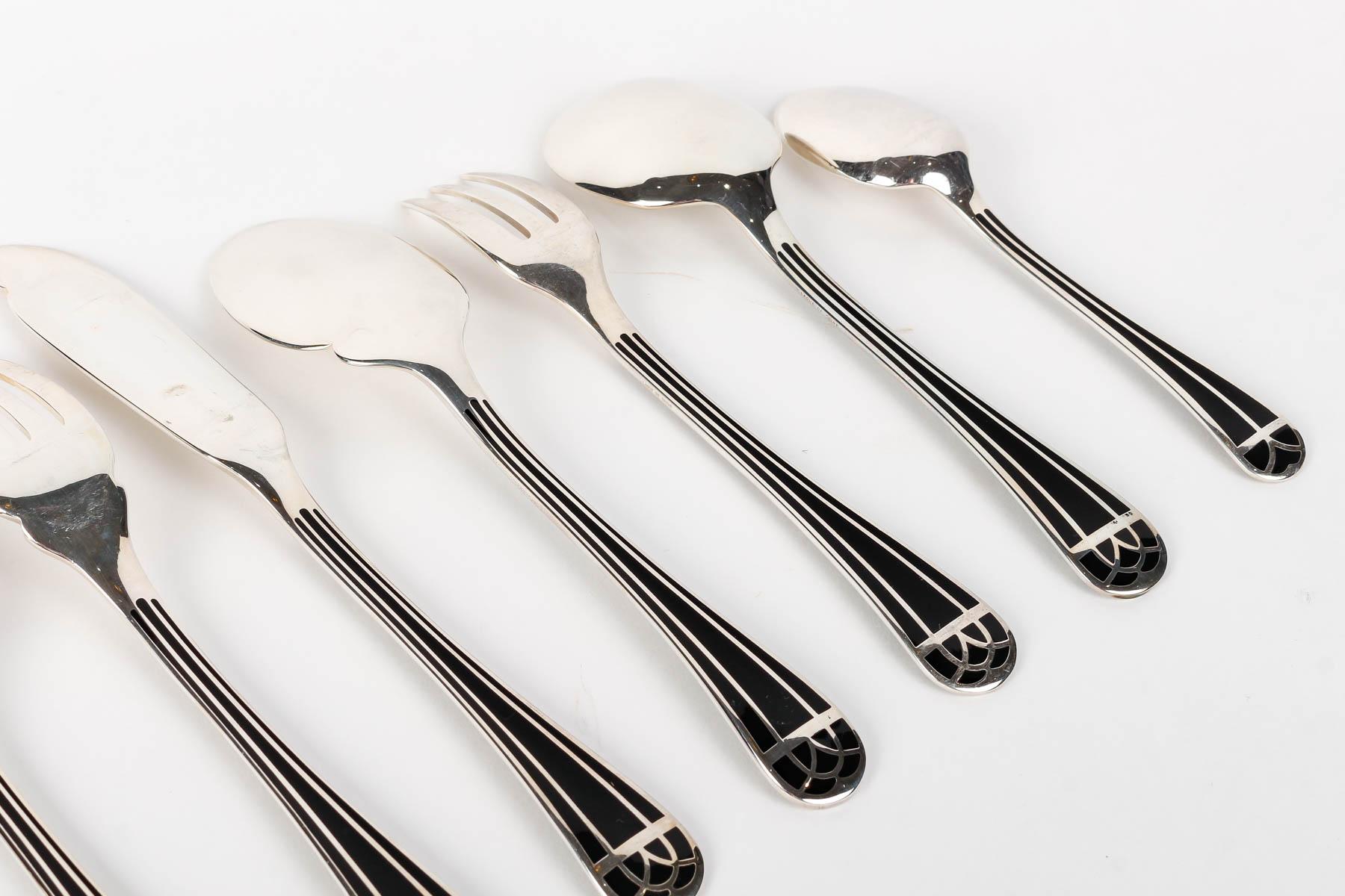 Christofle - Flatware Cutlery Set Talisman Plated Silver & Black Lacquer 192 Pcs 7