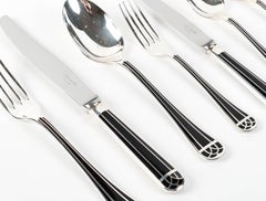 Christofle - Flatware Cutlery Set Talisman Plated Silver & Black Lacquer 192 Pcs
