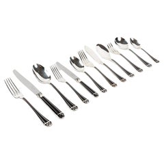 Christofle - Flatware Cutlery Set Talisman Plated Silver & Black Lacquer 192 Pcs