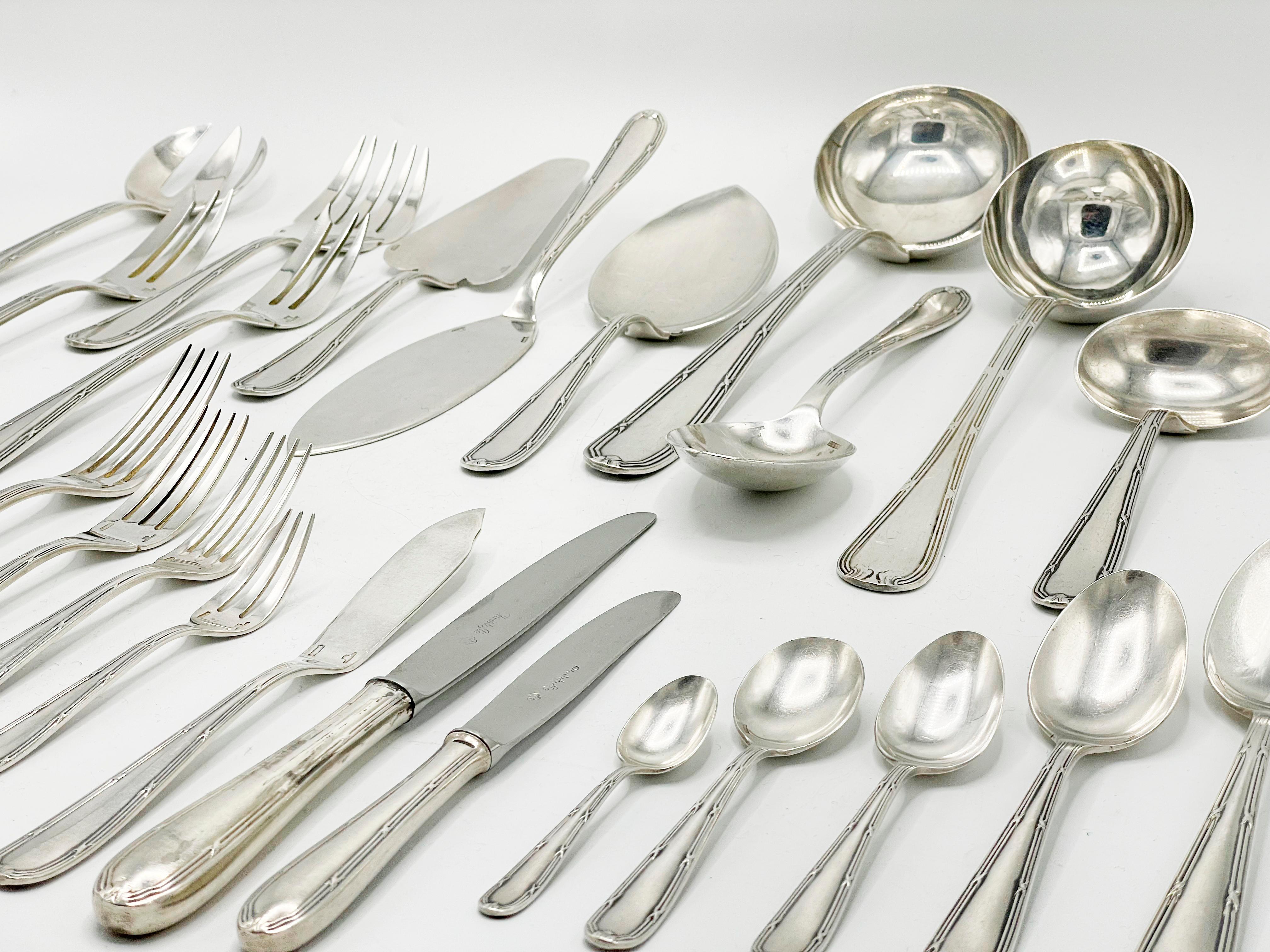 Christofle Flatware, Rubans Style, Service Set 143 pieces in Silverplated For Sale 12
