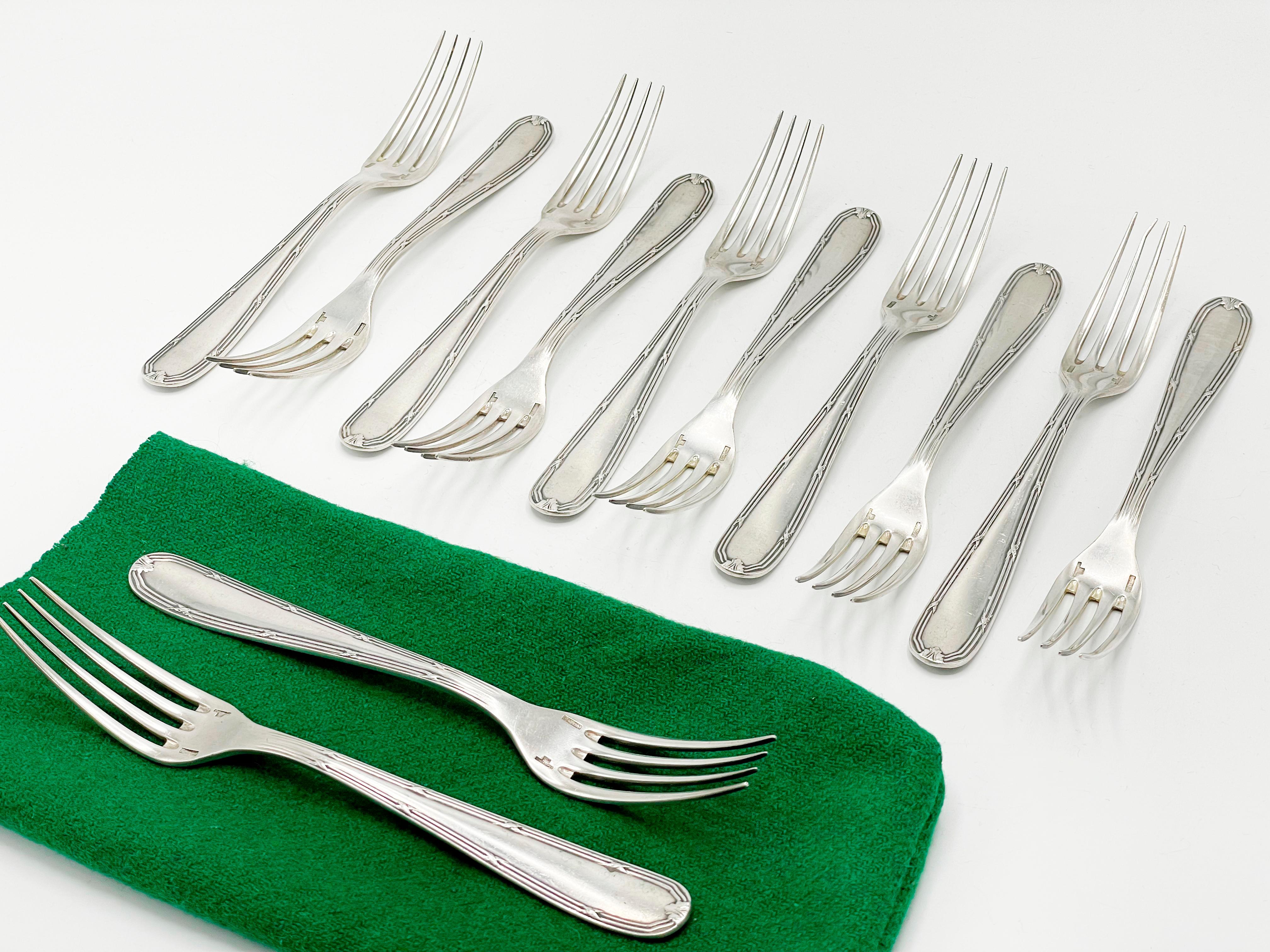 Art Deco Christofle Flatware, Rubans Style, Service Set 143 pieces in Silverplated For Sale