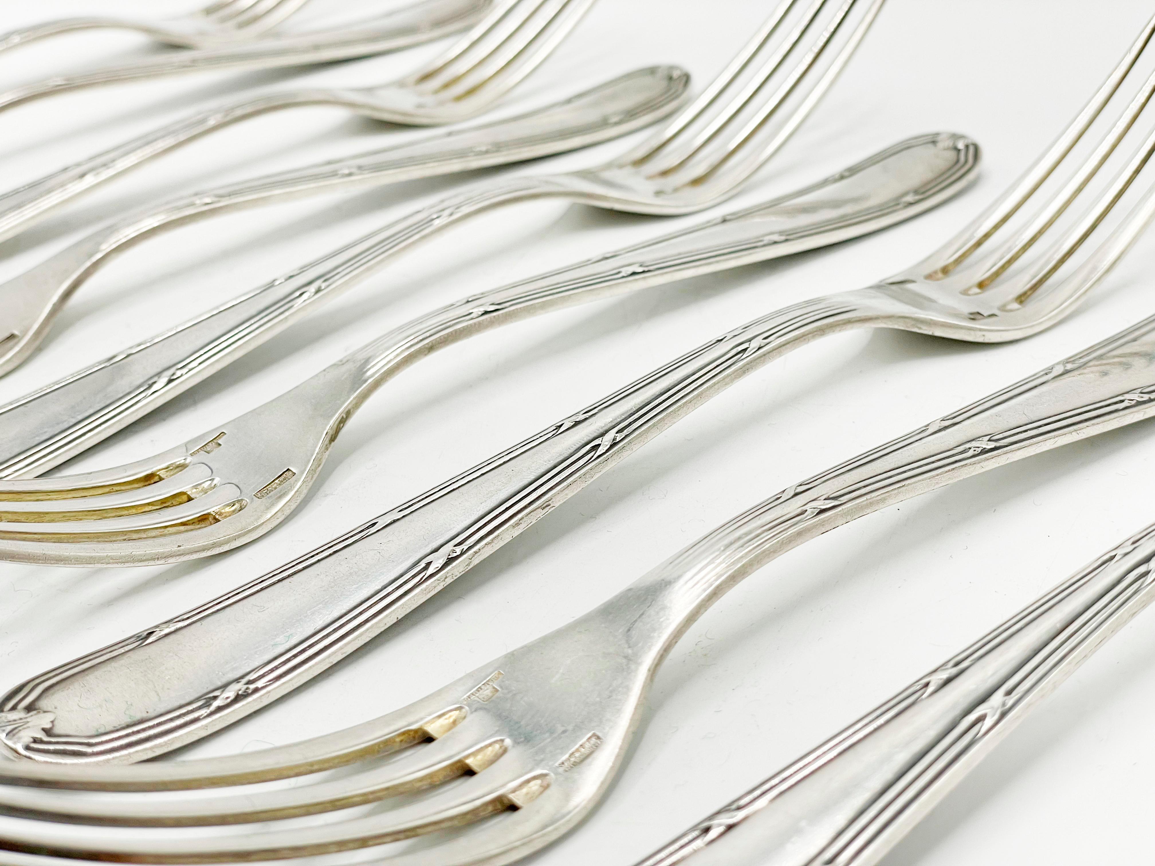French Christofle Flatware, Rubans Style, Service Set 143 pieces in Silverplated For Sale
