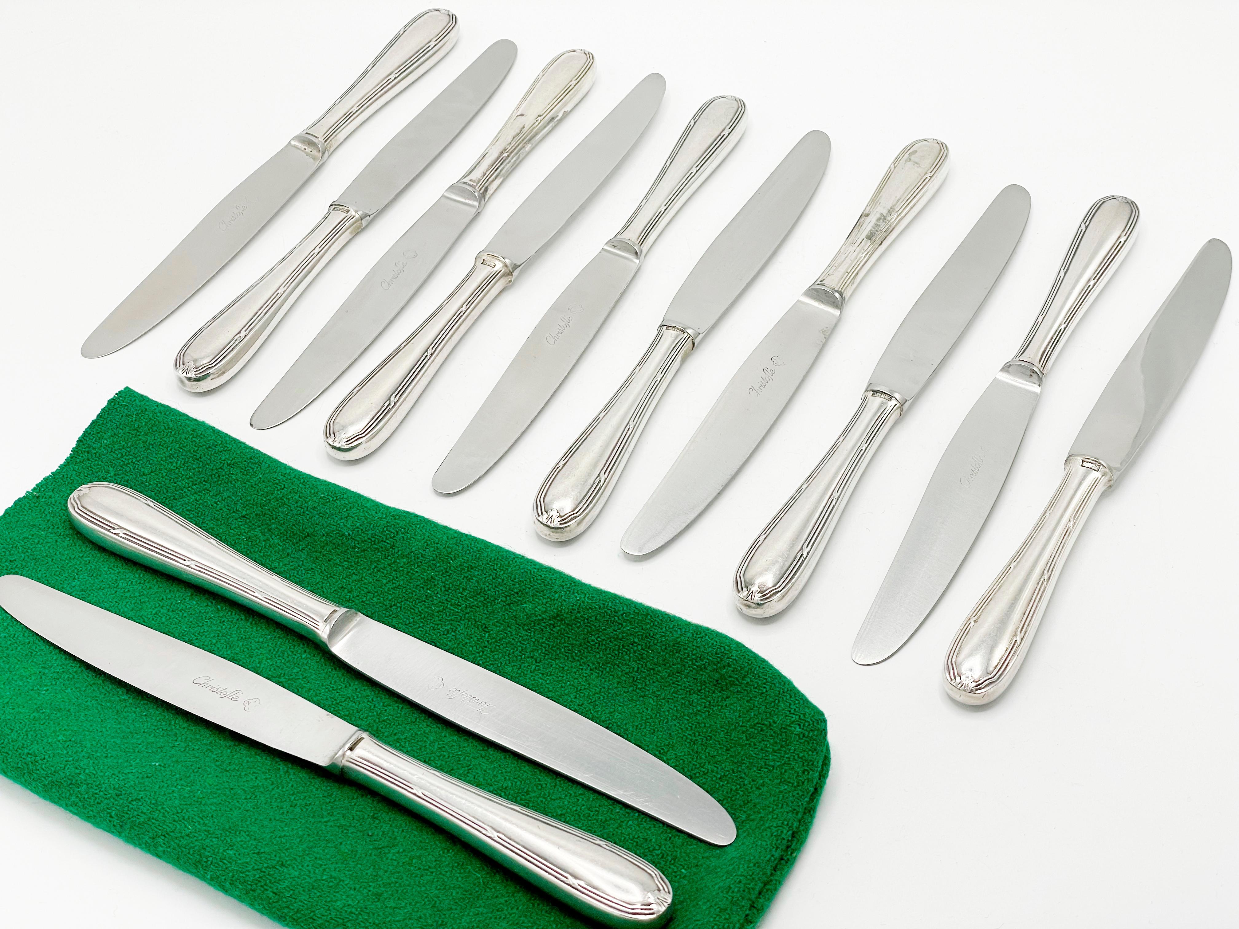 Machine-Made Christofle Flatware, Rubans Style, Service Set 143 pieces in Silverplated For Sale