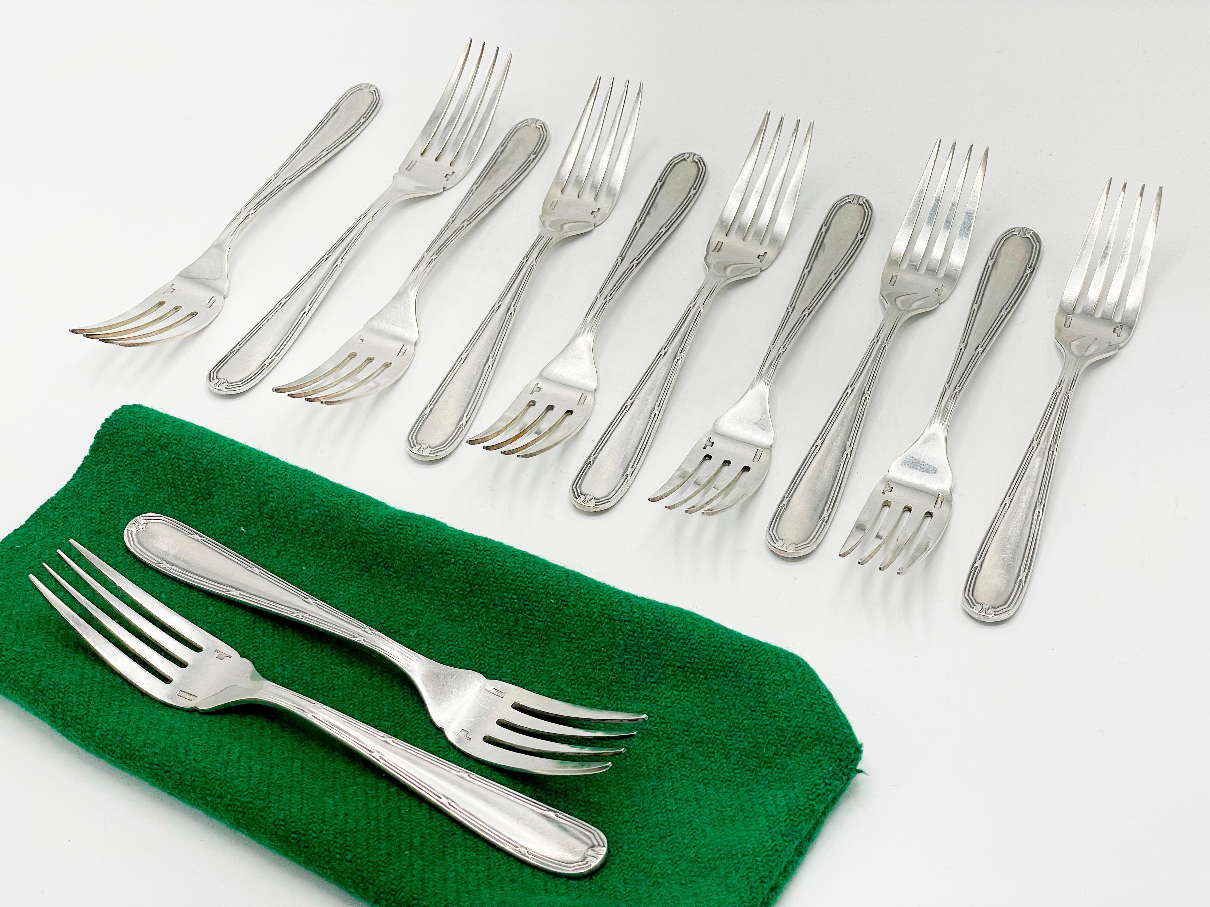 20th Century Christofle Flatware, Rubans Style, Service Set 143 pieces in Silverplated For Sale