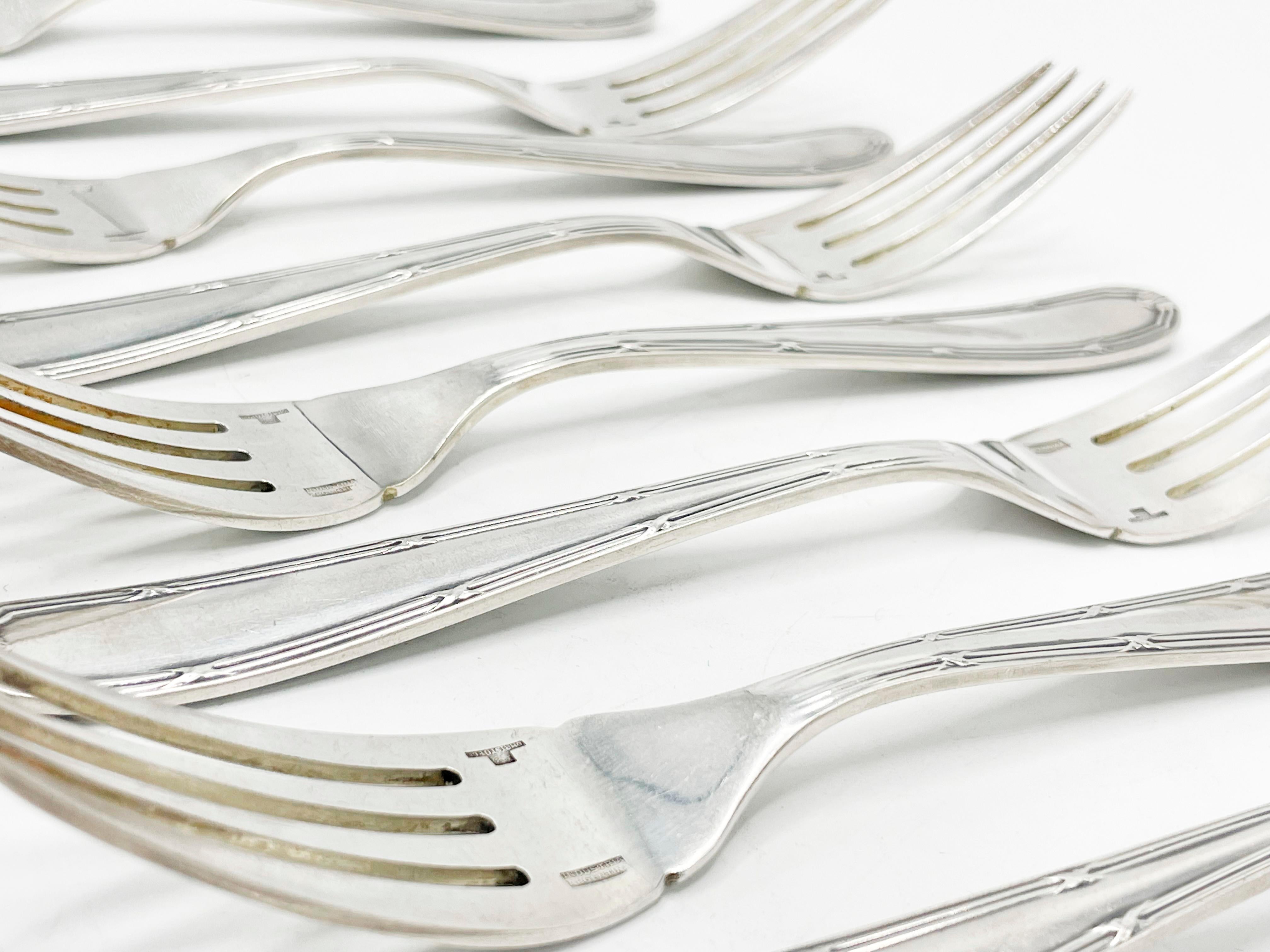 Silver Plate Christofle Flatware, Rubans Style, Service Set 143 pieces in Silverplated For Sale