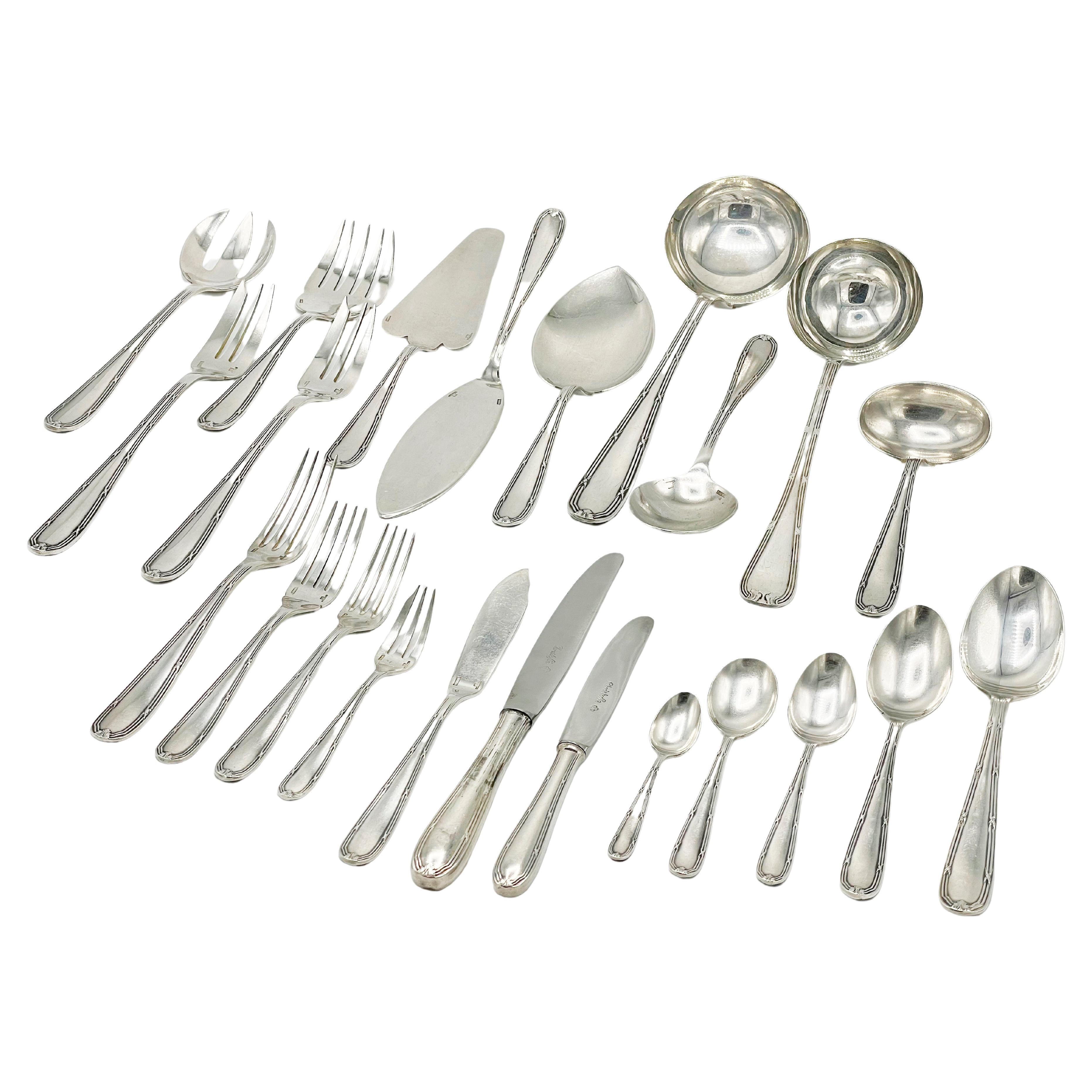 Christofle Flatware, Rubans Style, Service Set 143 pieces in Silverplated For Sale