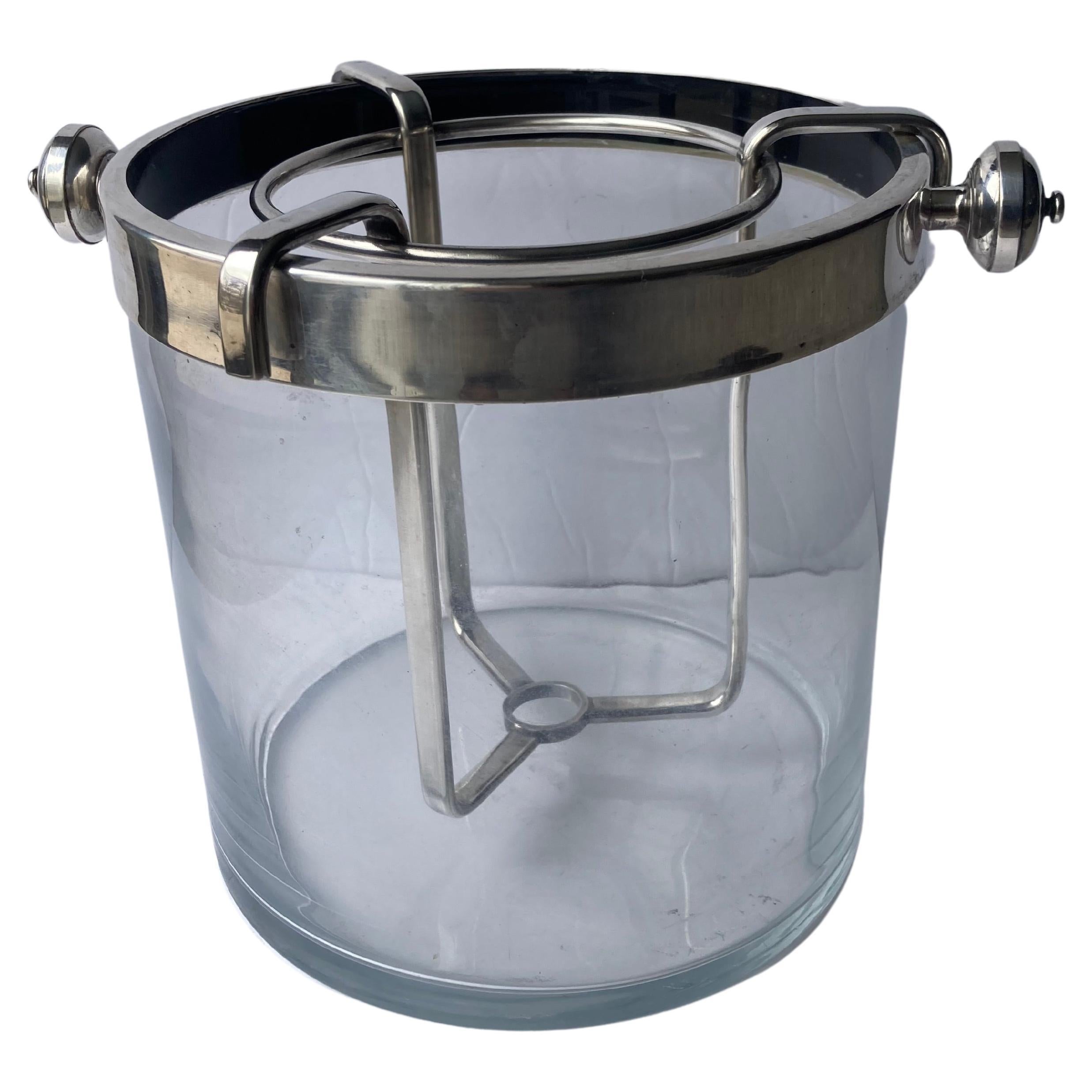 Christofle "Fleuron" Ice Bucket, Cooler Bar Cart Decor Silver Plate, Glass For Sale