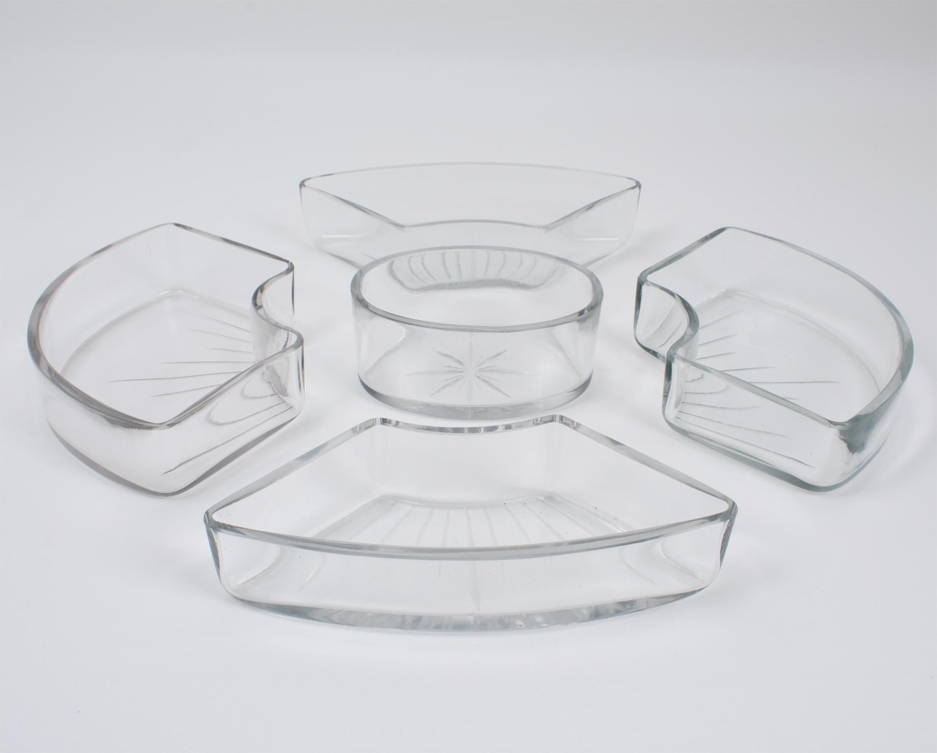 Christofle for Gallia Art Deco Silver Plate Barware Tray and Crystal Dishes For Sale 6