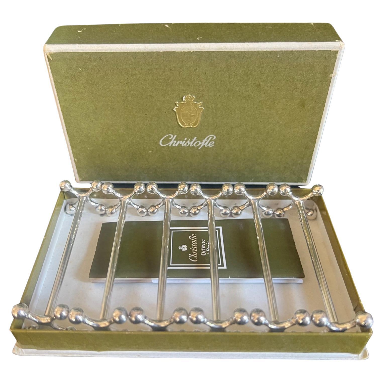 Juego de 6 apoyacuchillos Christofle de cuatro bolas y caja plateados en venta