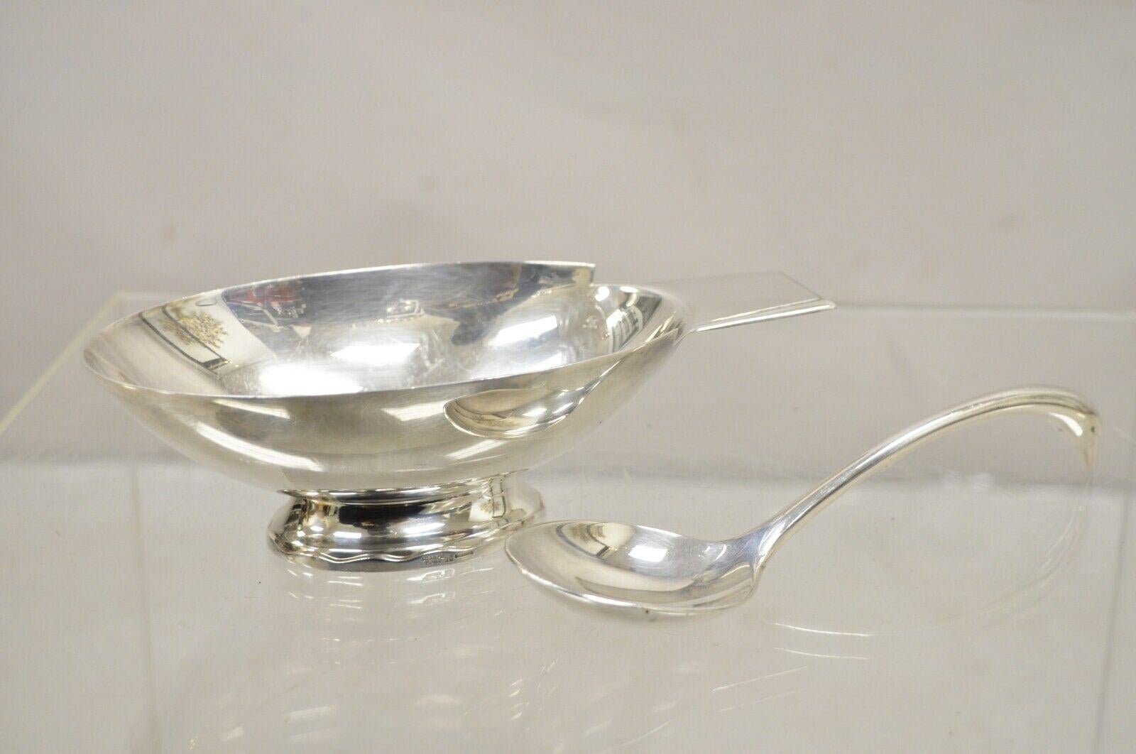 Mid-Century Modern Christofle France Gallia Silver Plated Figural Gravy Sauce Boat Swan Spoon