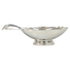 Christofle France Gallia Silver Plated Figural Gravy Sauce Boat w/ Swan Spoon