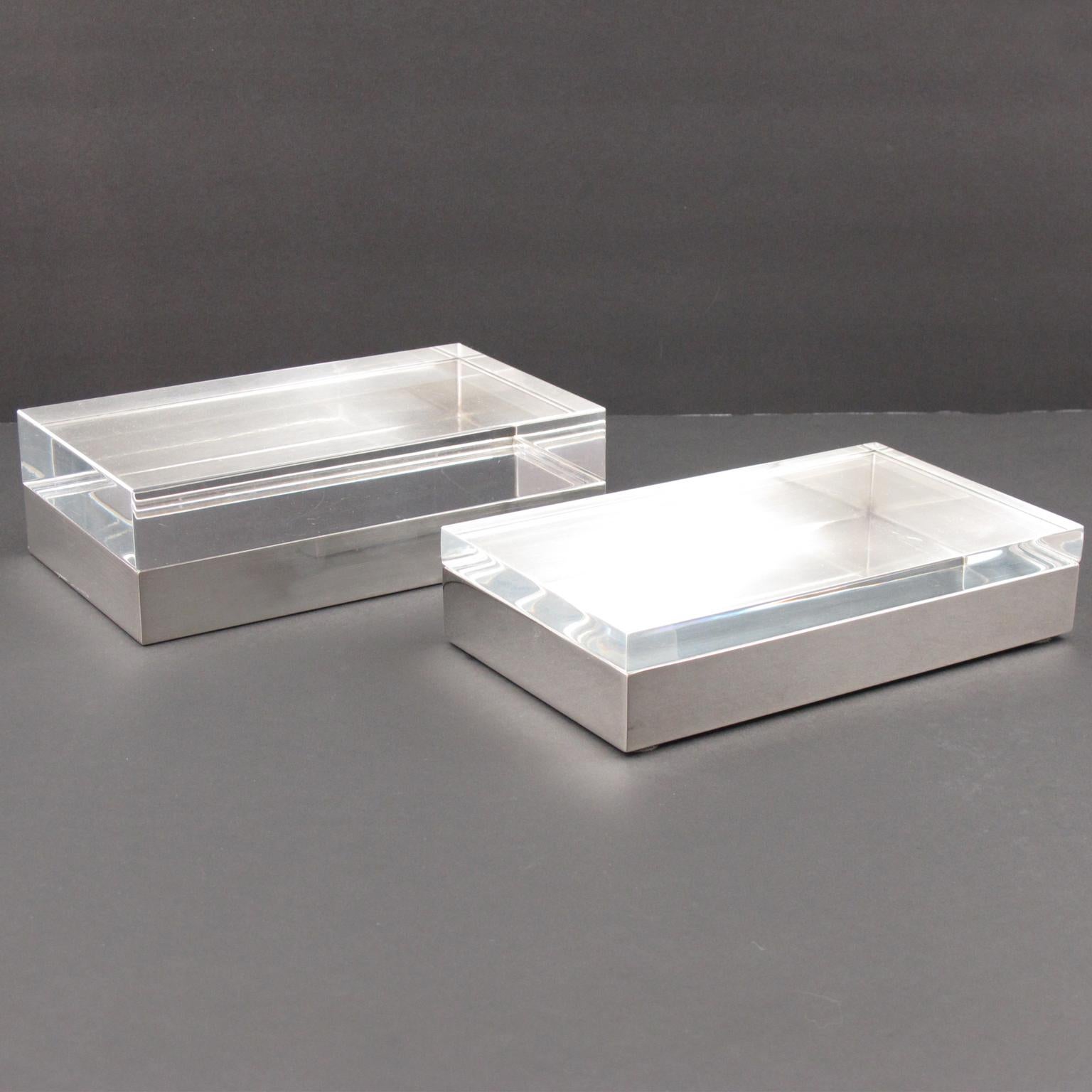 Christofle France Lucite and Silver Plate Modernist Decorative Box 3
