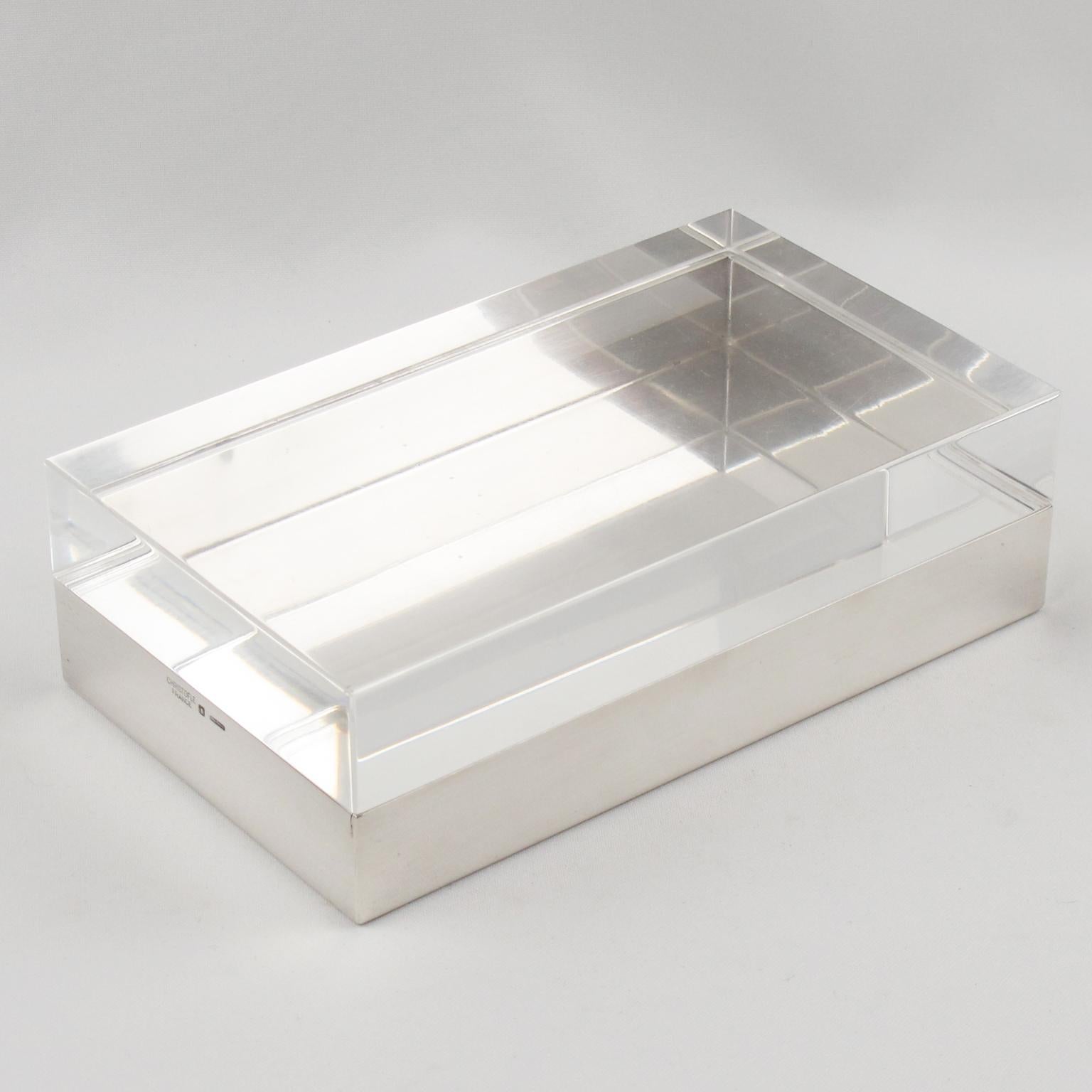 Christofle France Lucite and Silver Plate Modernist Decorative Box In Good Condition In Atlanta, GA